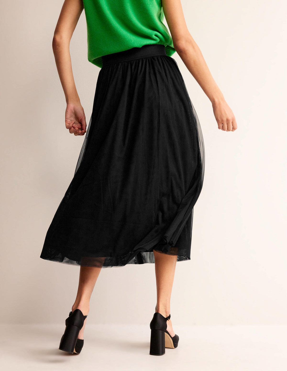 Tulle Full Midi Skirt-Black-3