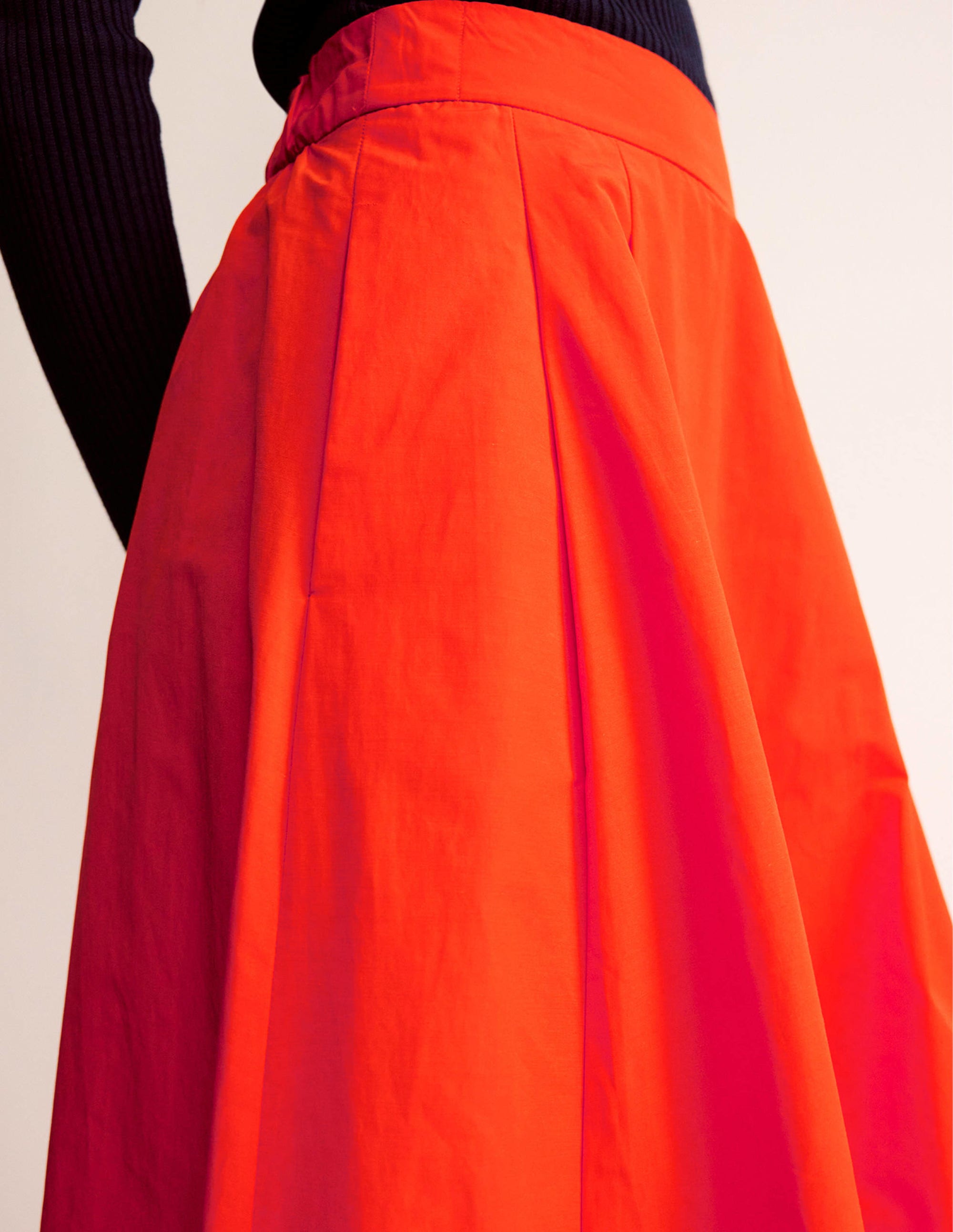 Taffeta Pull-on Midi Skirt-Red - Image 2