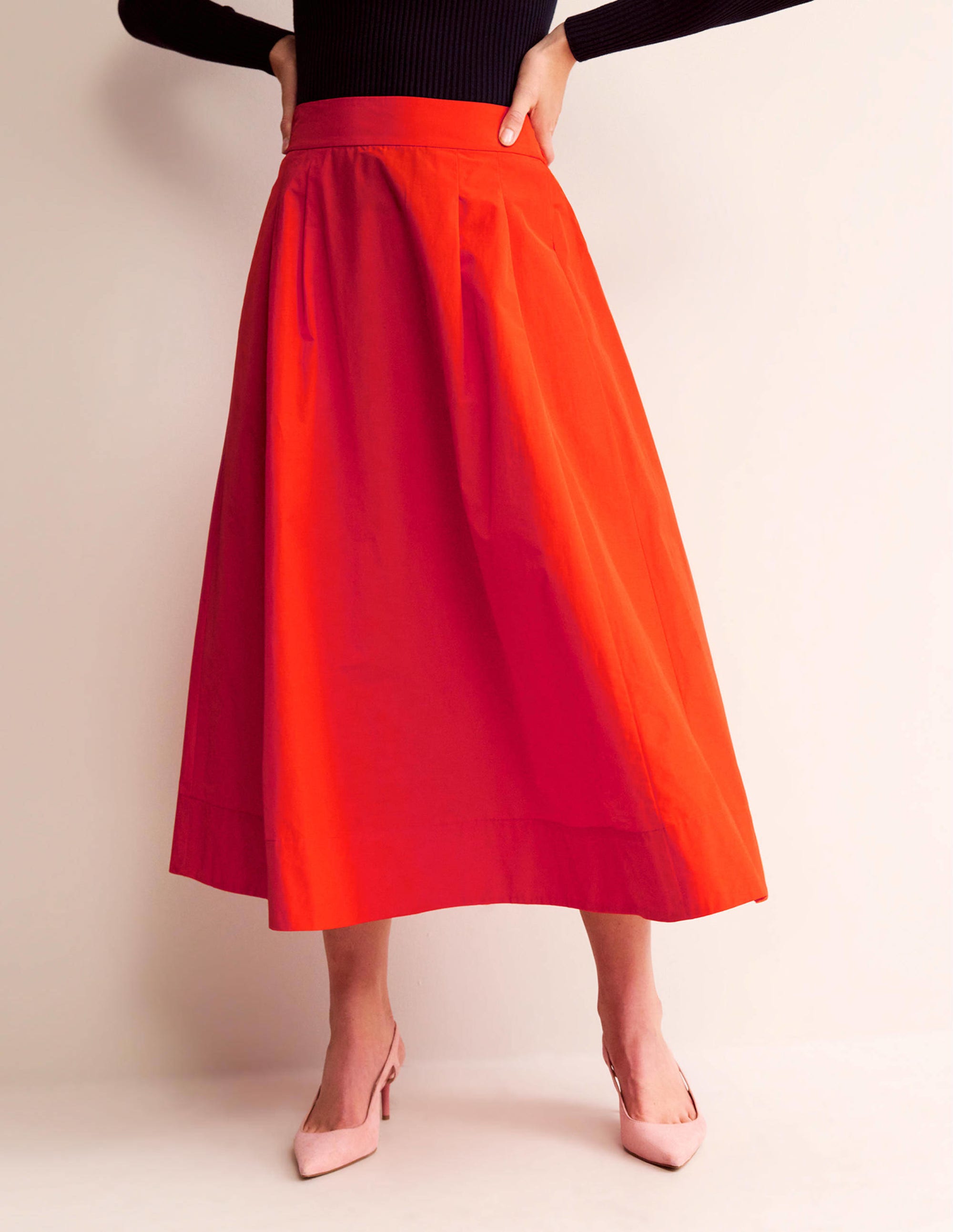 Taffeta Pull-on Midi Skirt-Red - Image 4