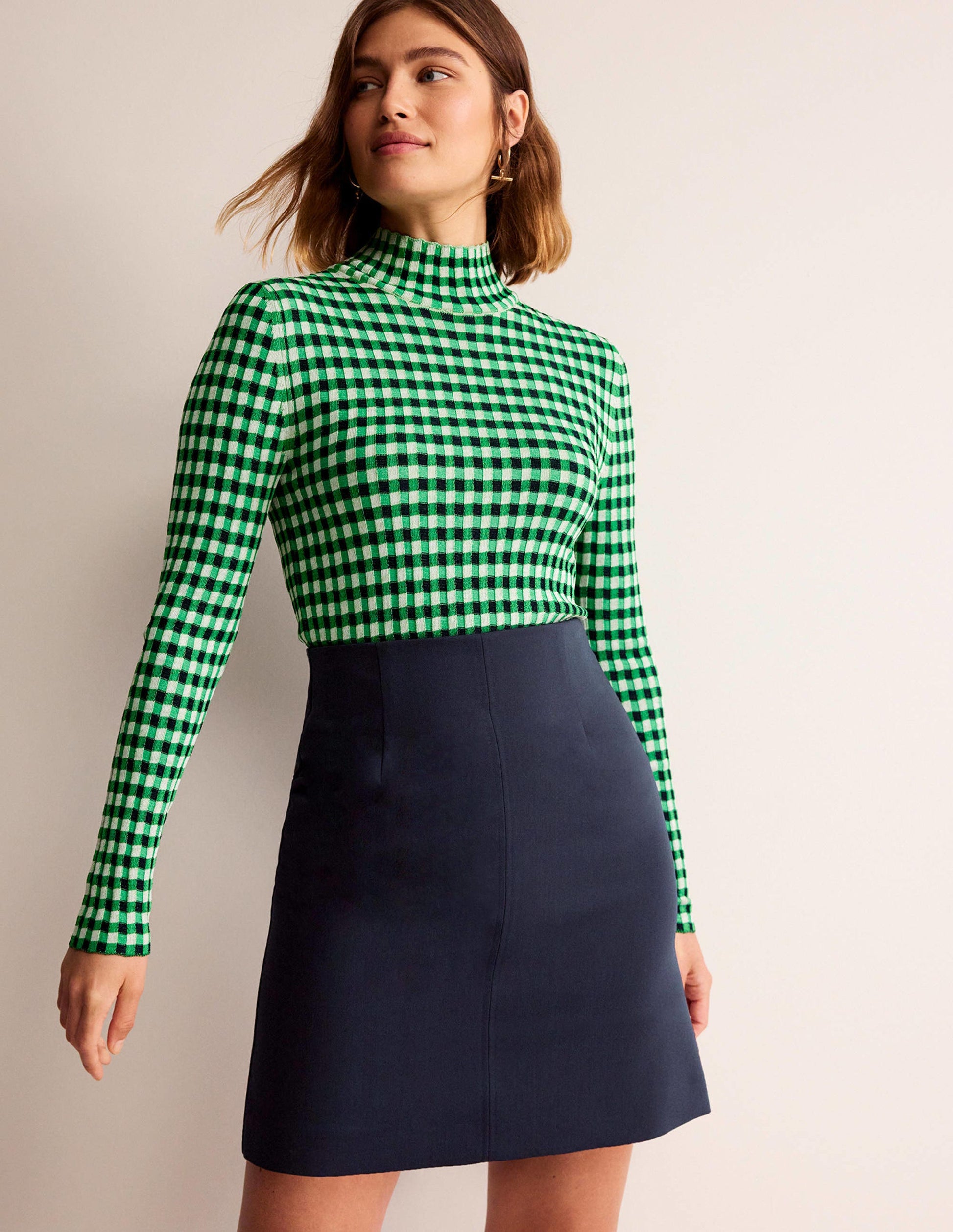 Bi-stretch Mini Skirt-Navy-1