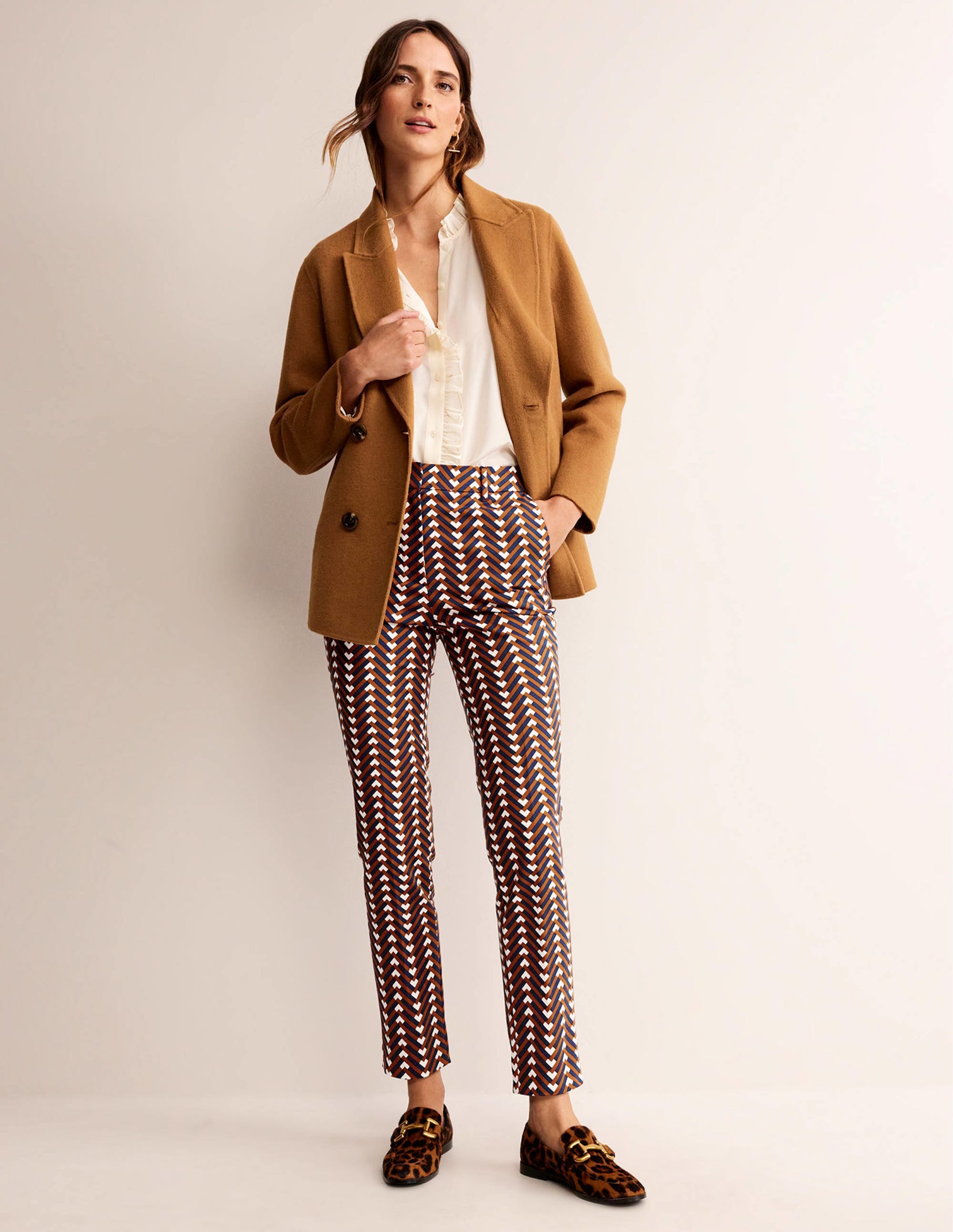 Highgate Printed Trousers-Pumpkin, Chevron Geo - Image 1
