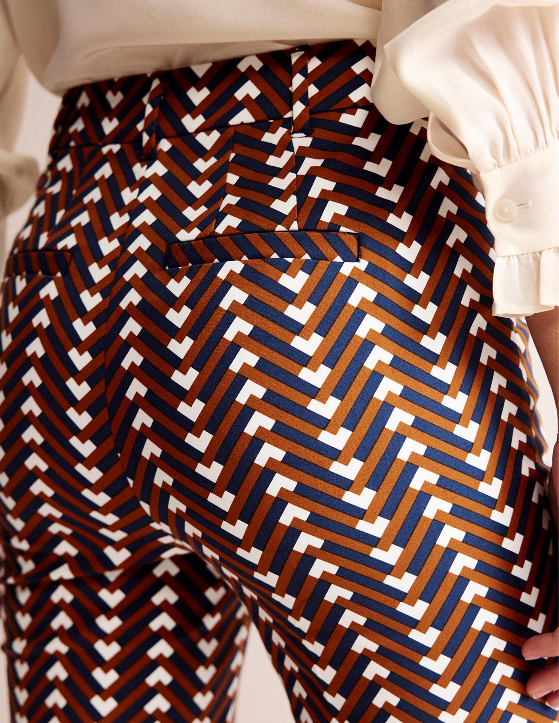 Highgate Printed Trousers-Pumpkin, Chevron Geo-2