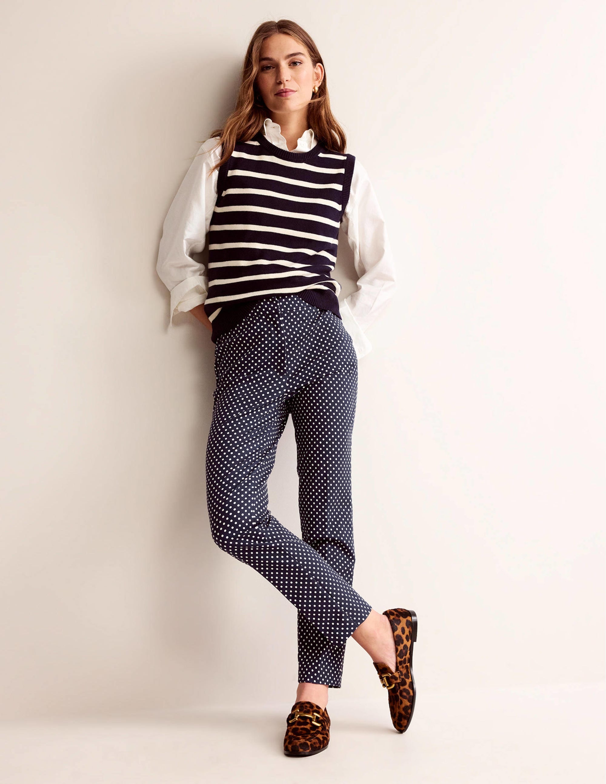 Highgate Printed Trousers-French Navy, Dotty - Image 1