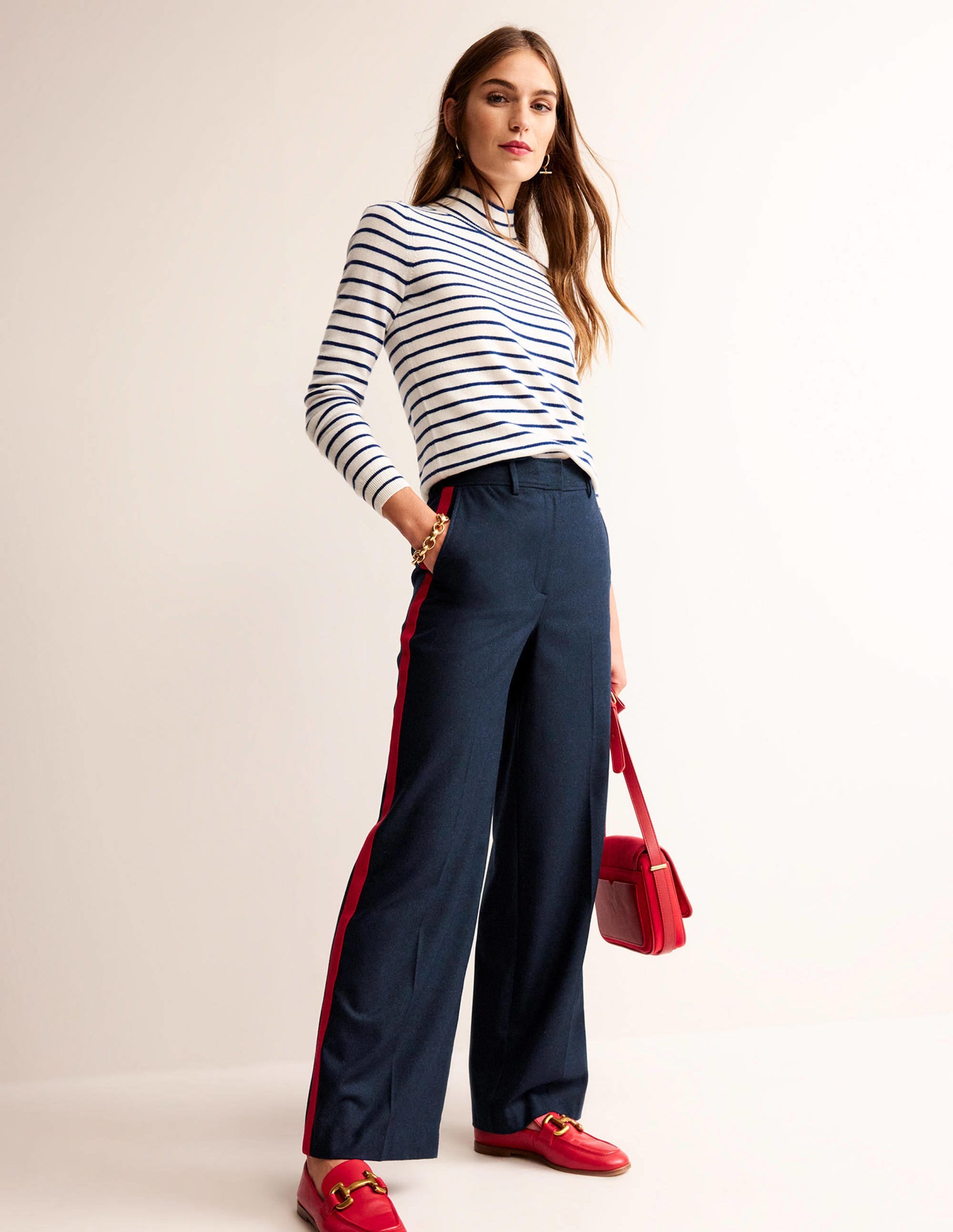 Westbourne Wool Trousers-Navy with Red Stripe - Image 1