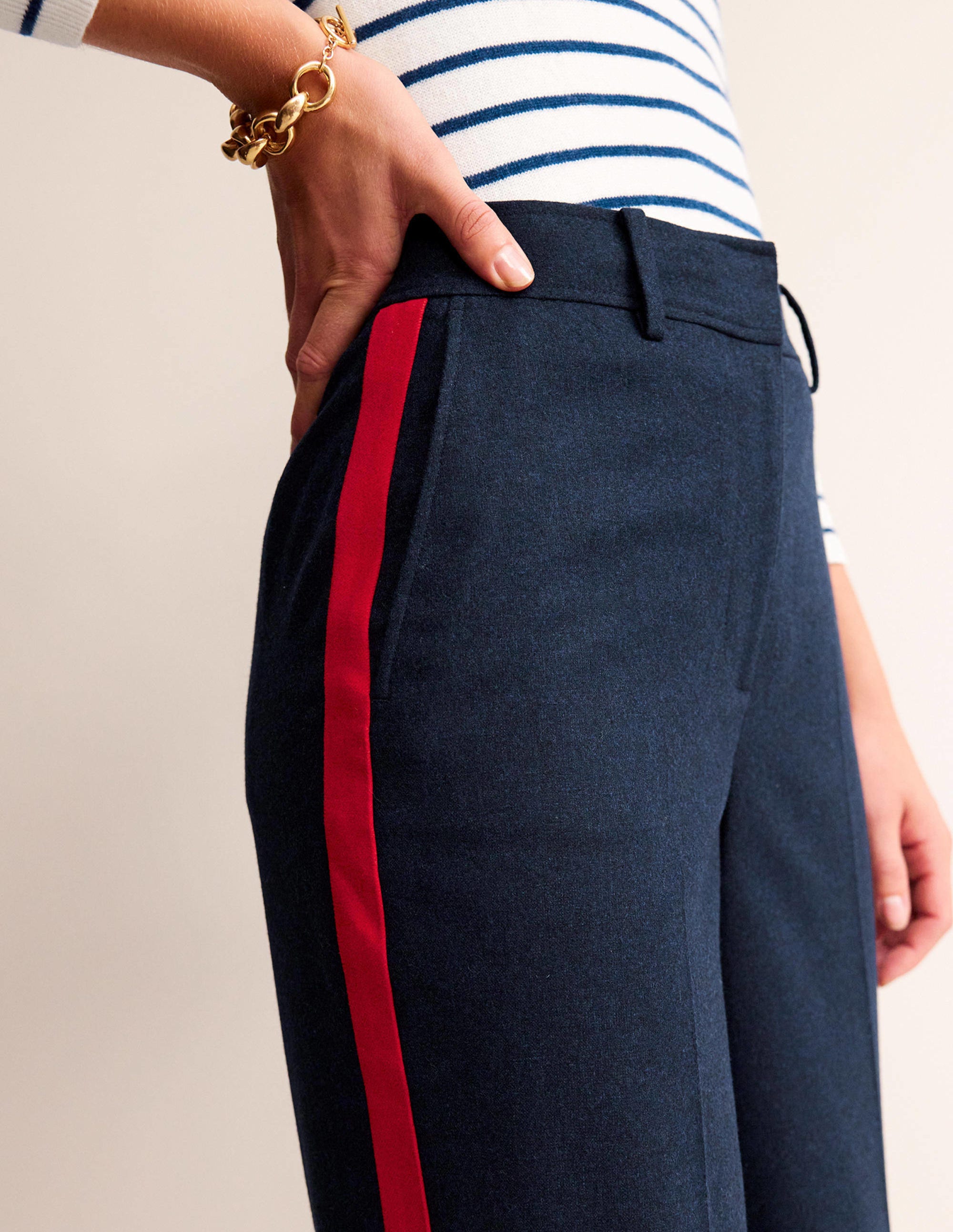 Westbourne Wool Trousers-Navy with Red Stripe - Image 2