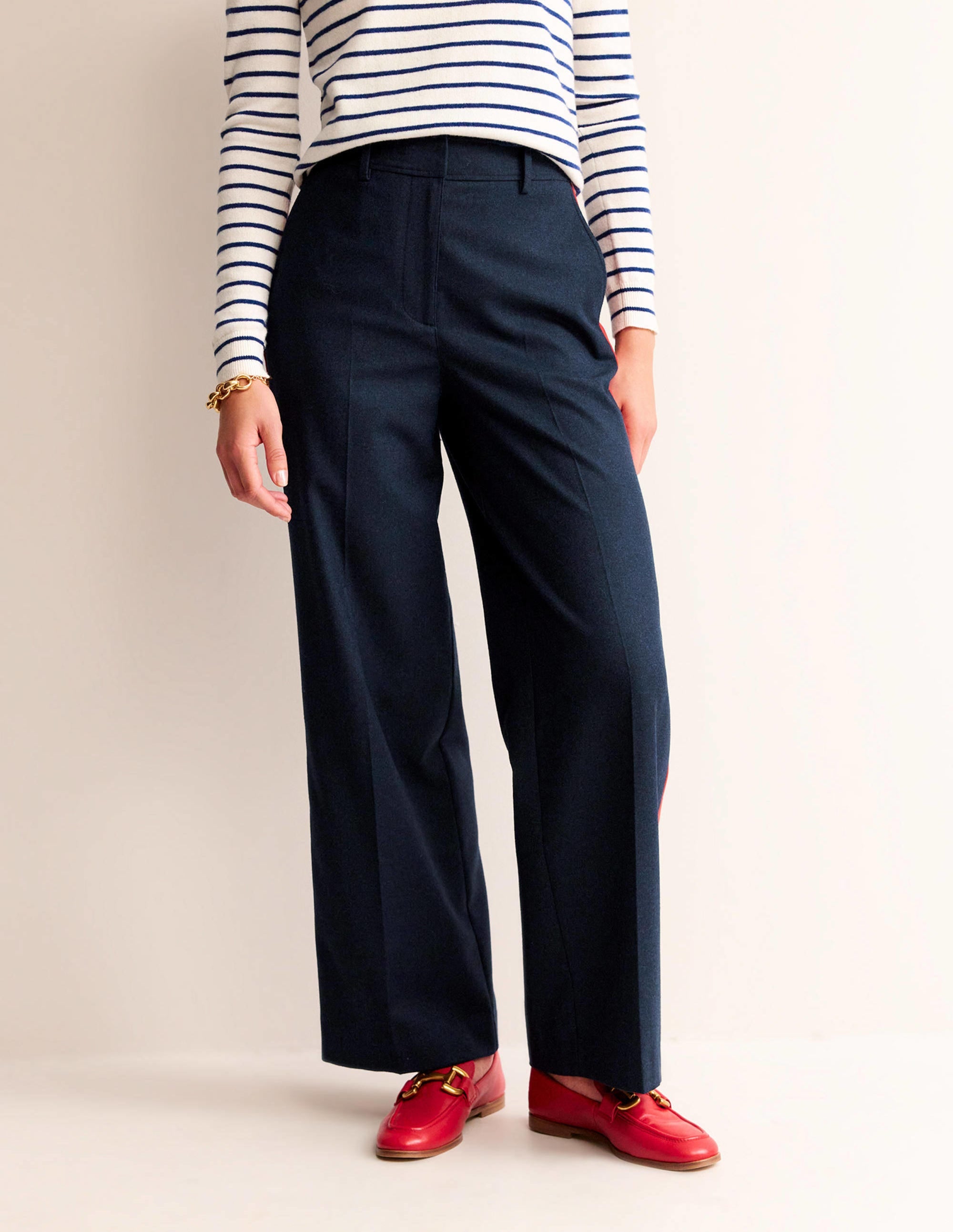 Westbourne Wool Trousers-Navy with Red Stripe - Image 4