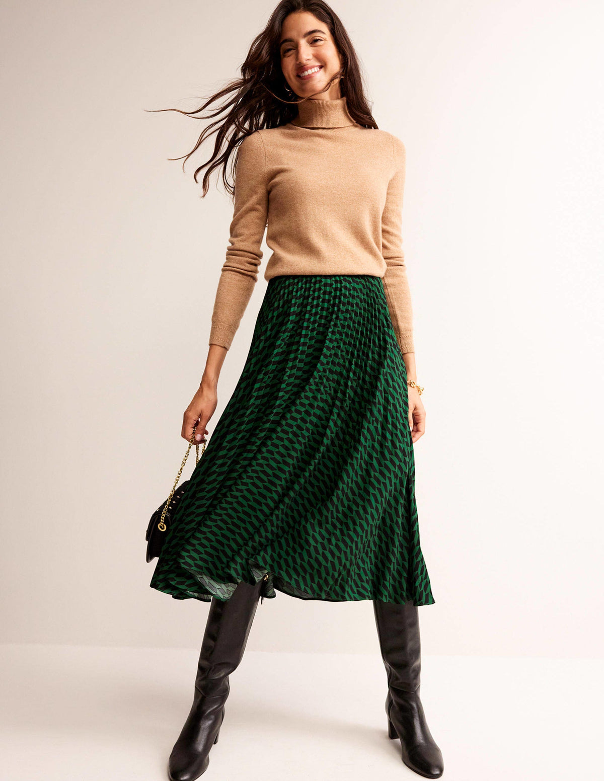 Pleated Midi Skirt-Bright Green, Terrace Geo-1