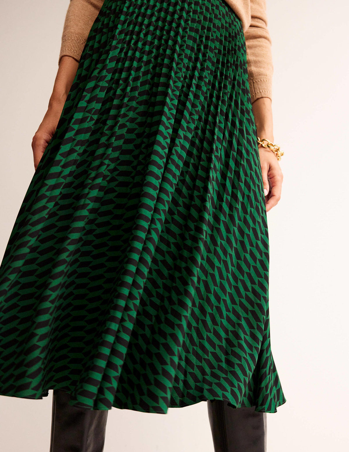 Pleated Midi Skirt-Bright Green, Terrace Geo - Image 2