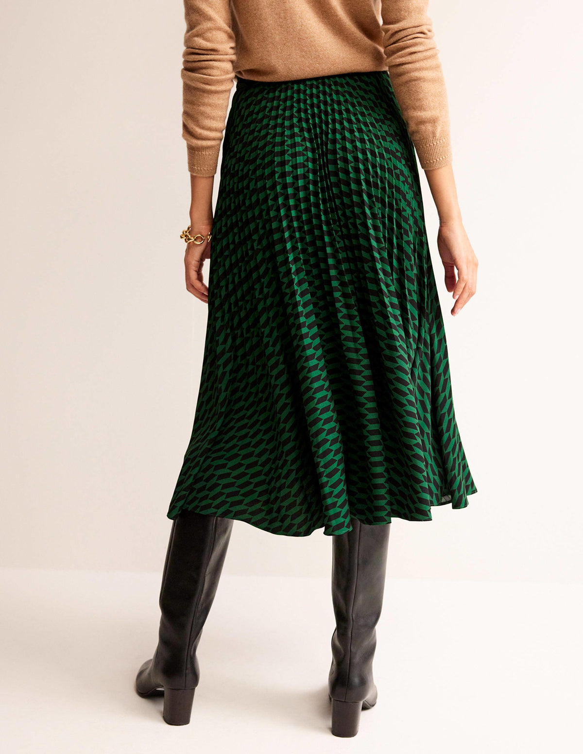 Pleated Midi Skirt-Bright Green, Terrace Geo - Image 3