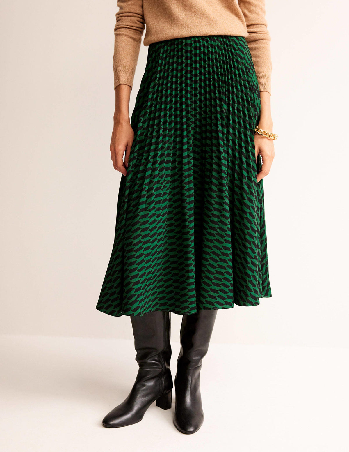 Pleated Midi Skirt-Bright Green, Terrace Geo-4