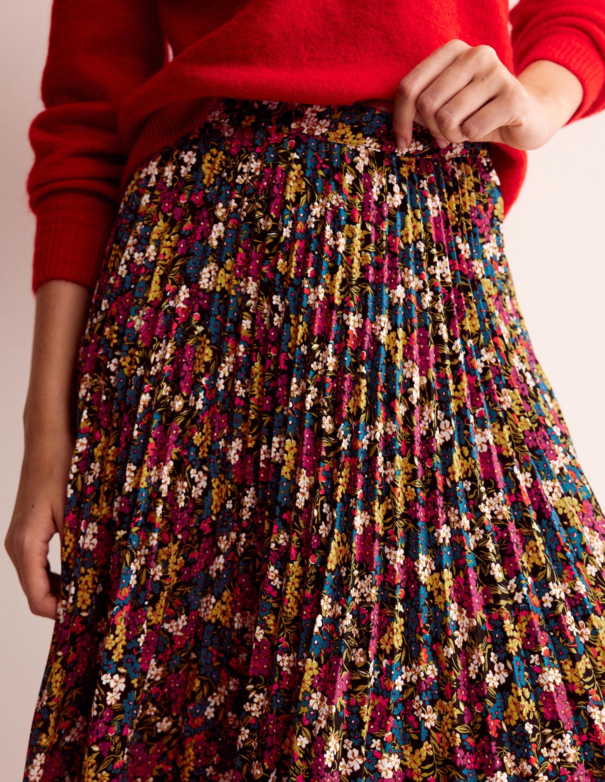 Pleated Midi Skirt-Multi, Botanic Dawn-2