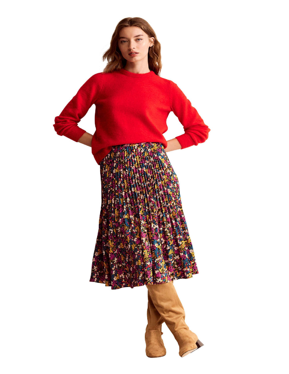 Pleated Midi Skirt-Multi, Botanic Dawn-5