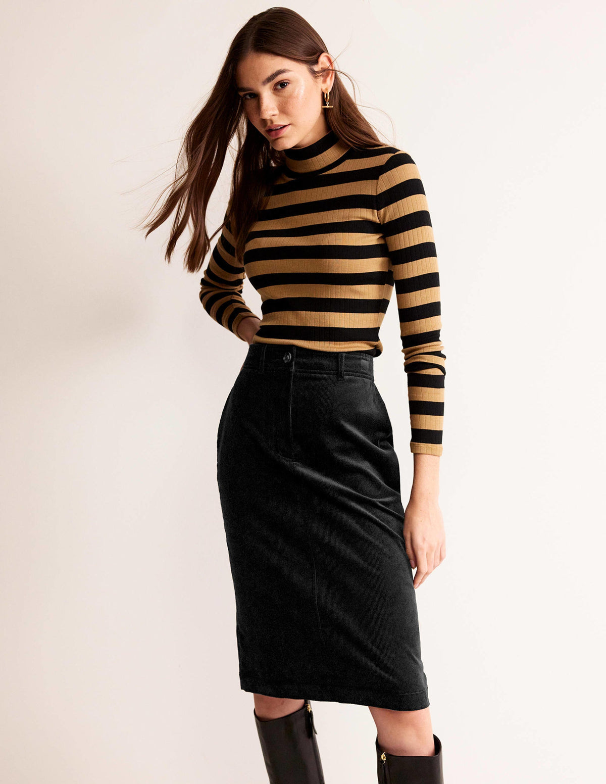 Margot Cord Midi Skirt-Black - Image 1