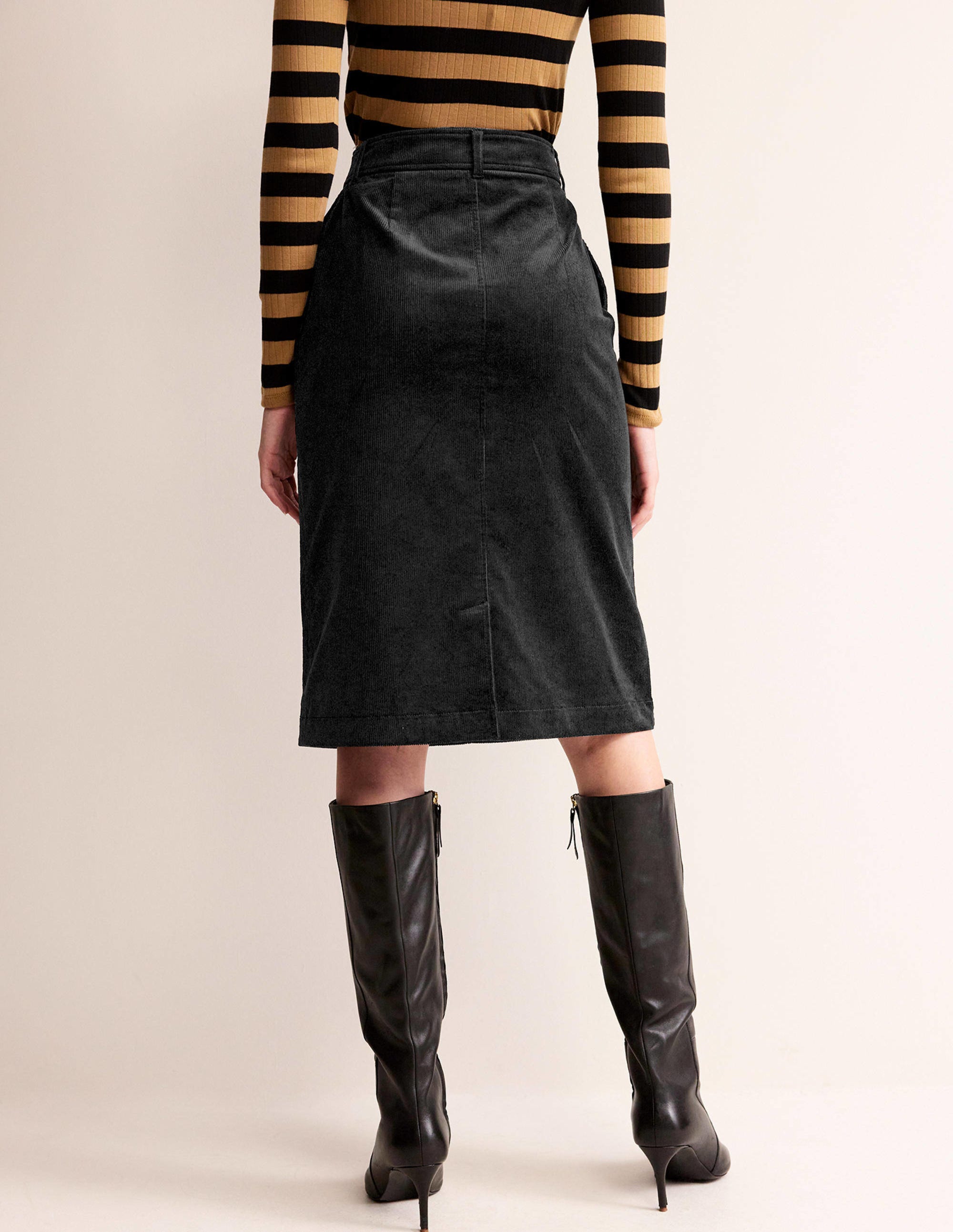 Margot Cord Midi Skirt-Black - Image 3