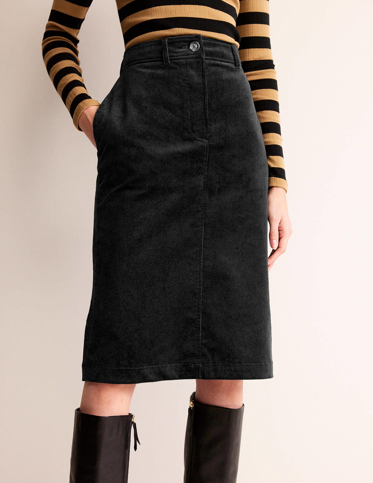 Margot Cord Midi Skirt-Black - Image 4