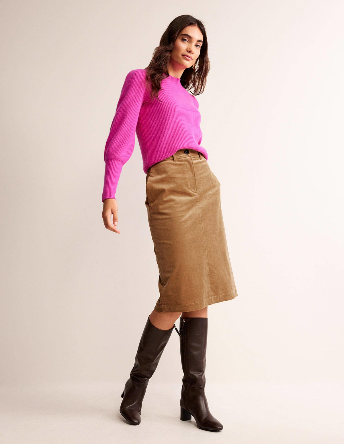 Margot Cord Midi Skirt-Camel-1
