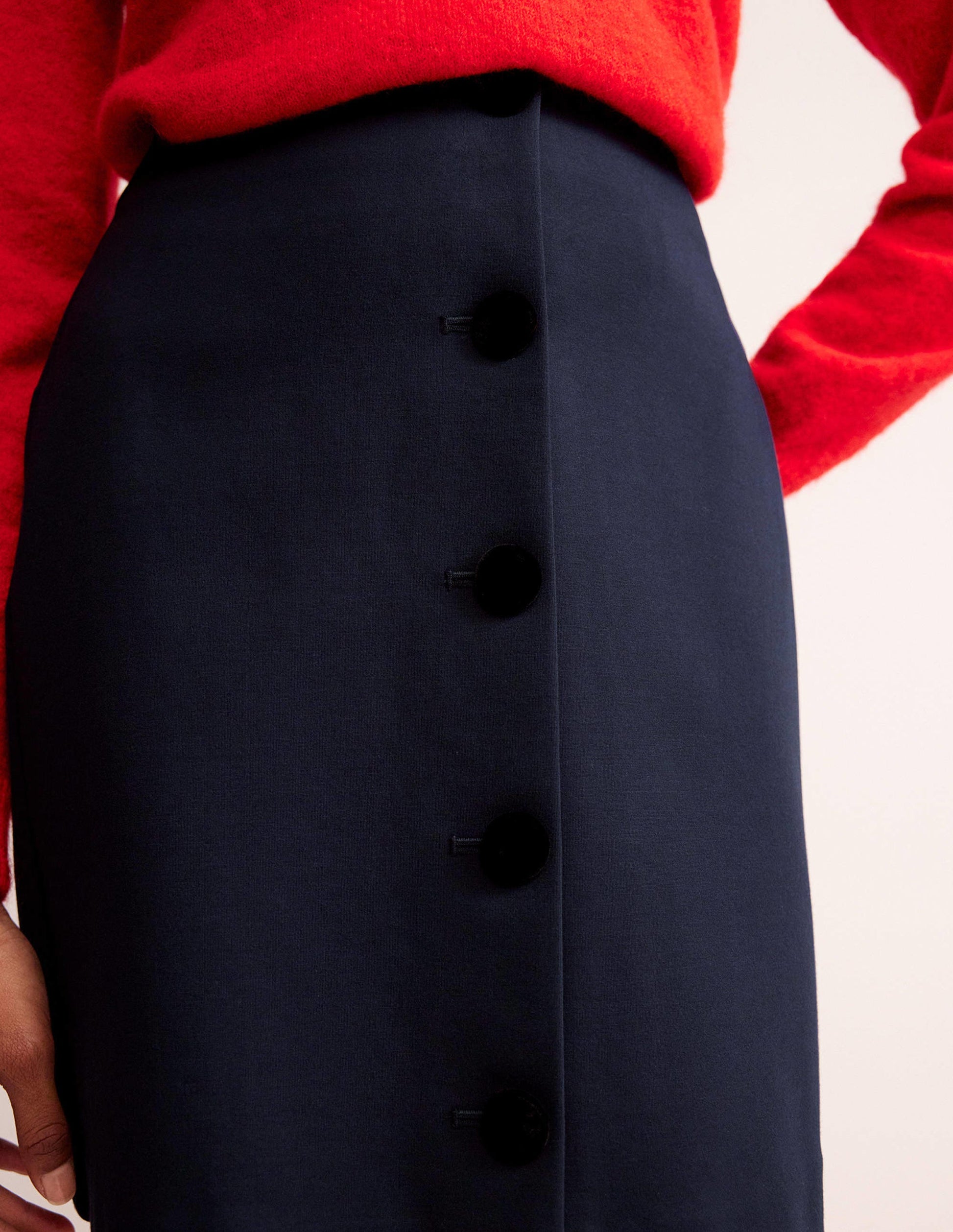 Buttoned Ponte Mini Skirt-Navy-2