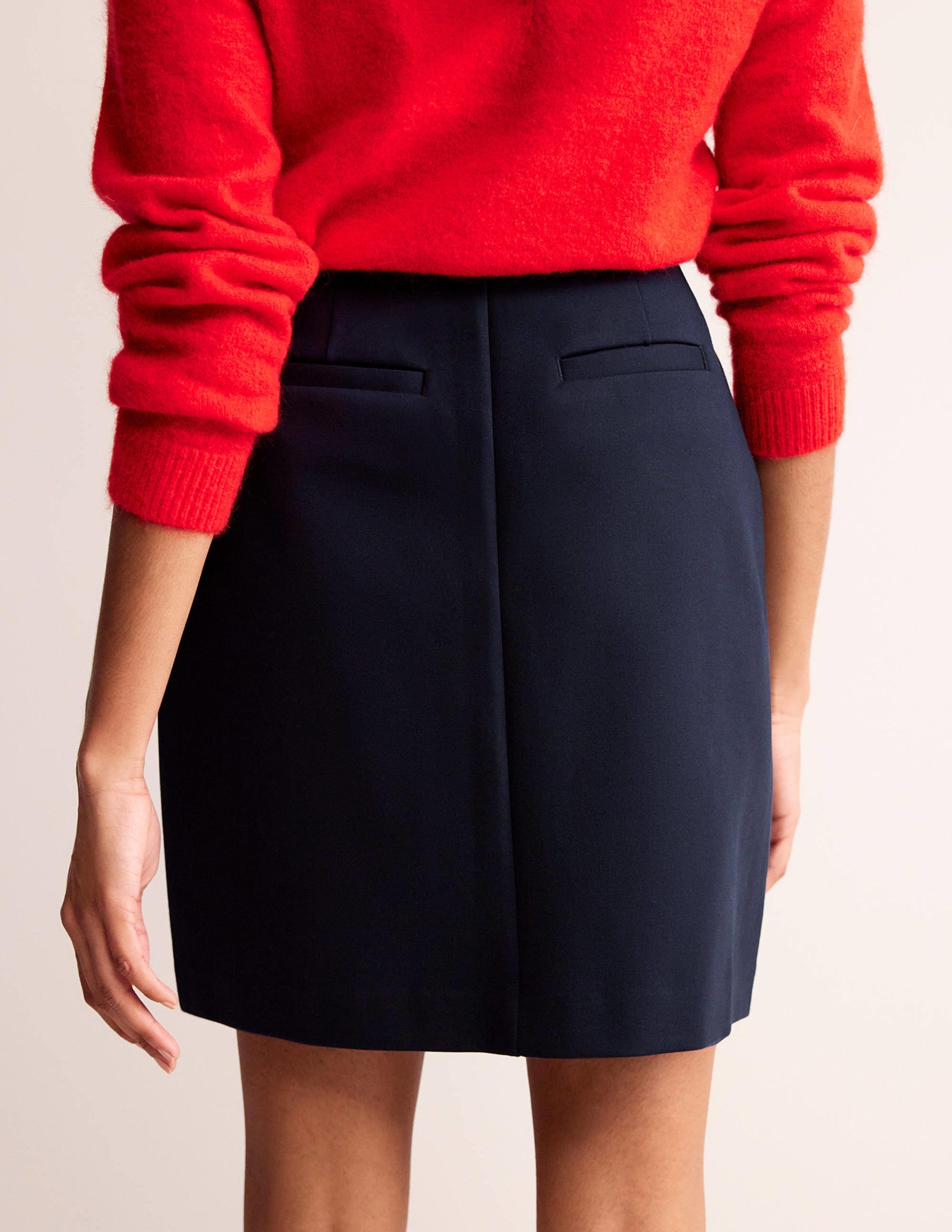 Buttoned Ponte Mini Skirt-Navy - Image 3