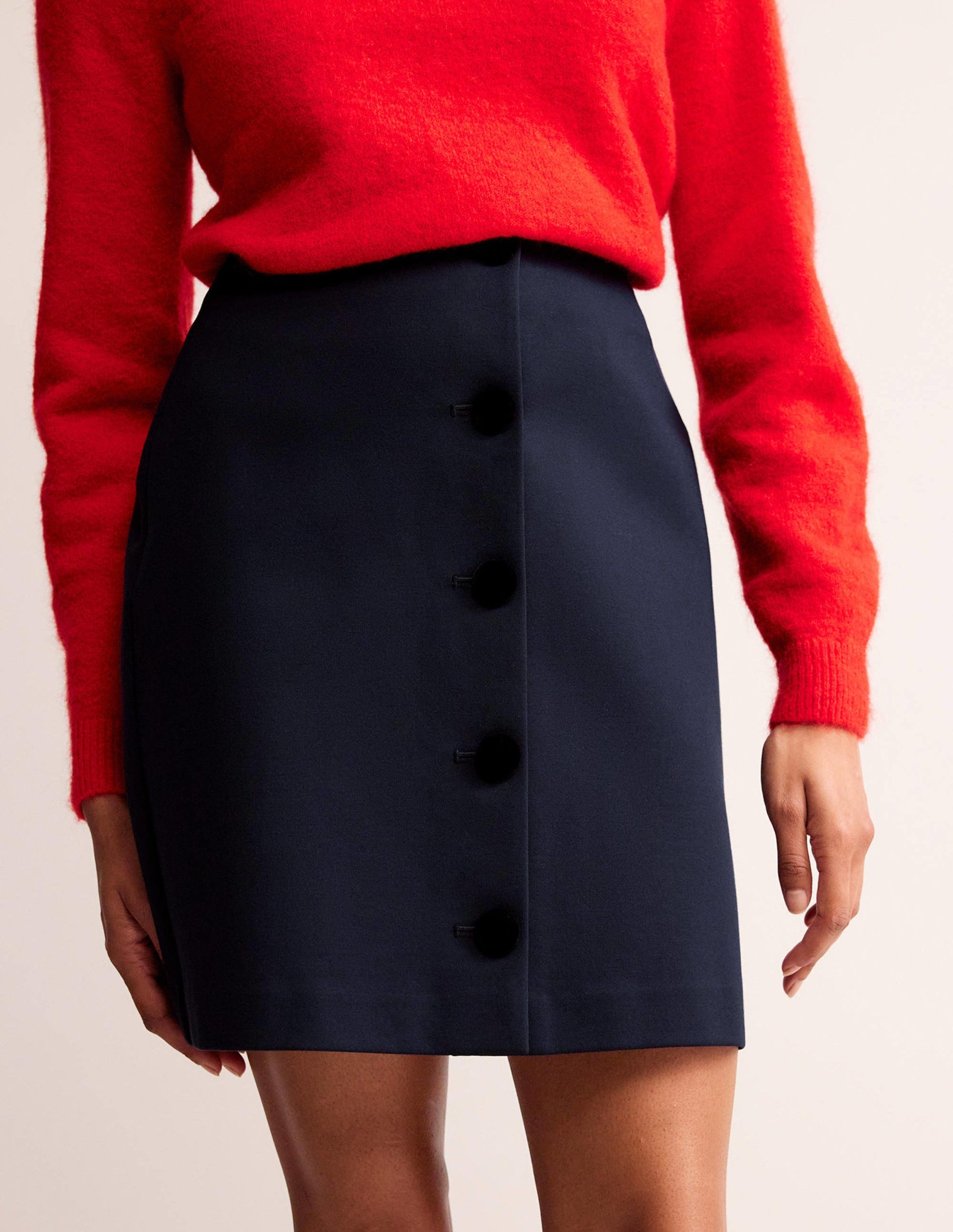 Buttoned Ponte Mini Skirt-Navy-4