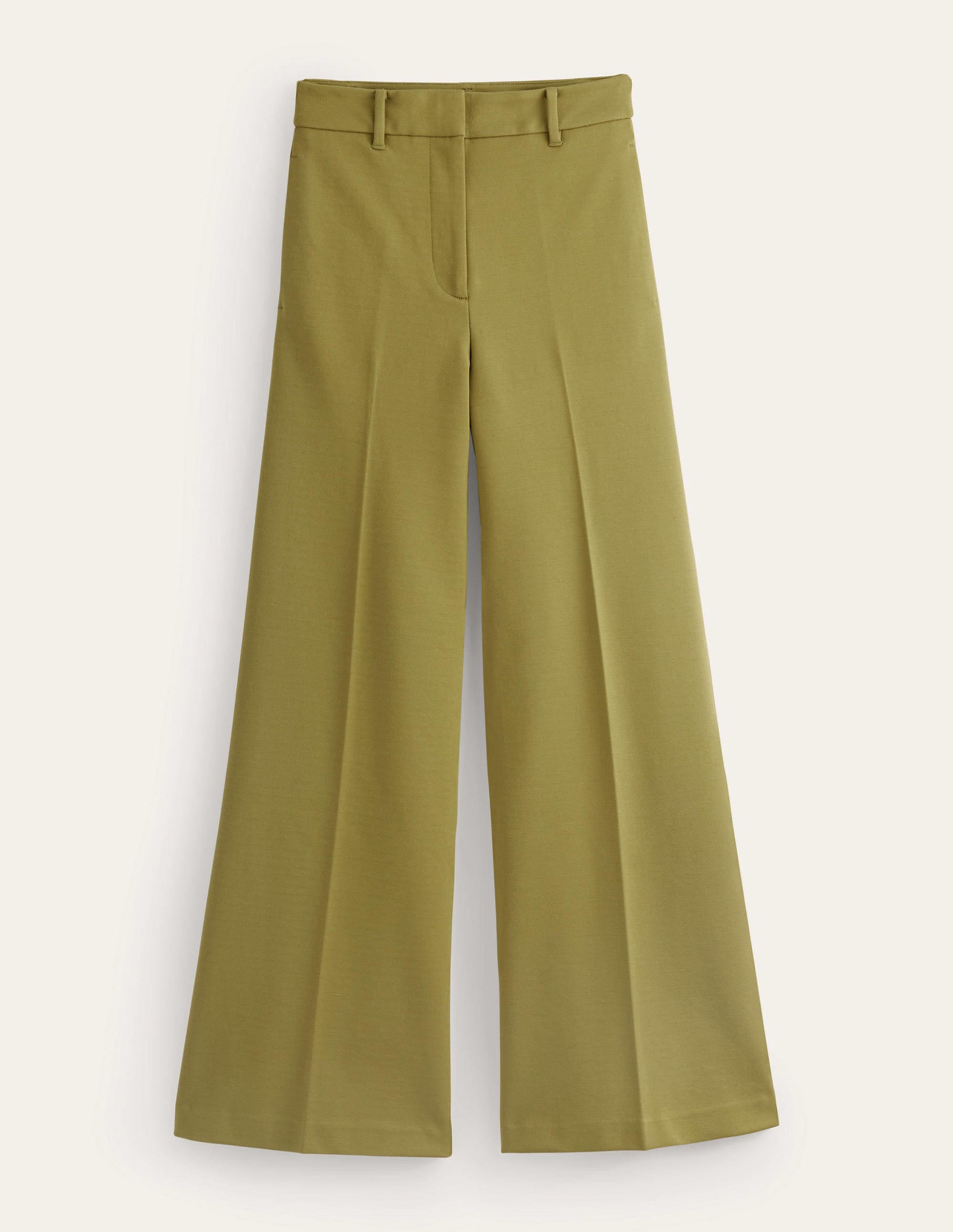Wide Leg Ponte Trousers-Green Olive - Image 5