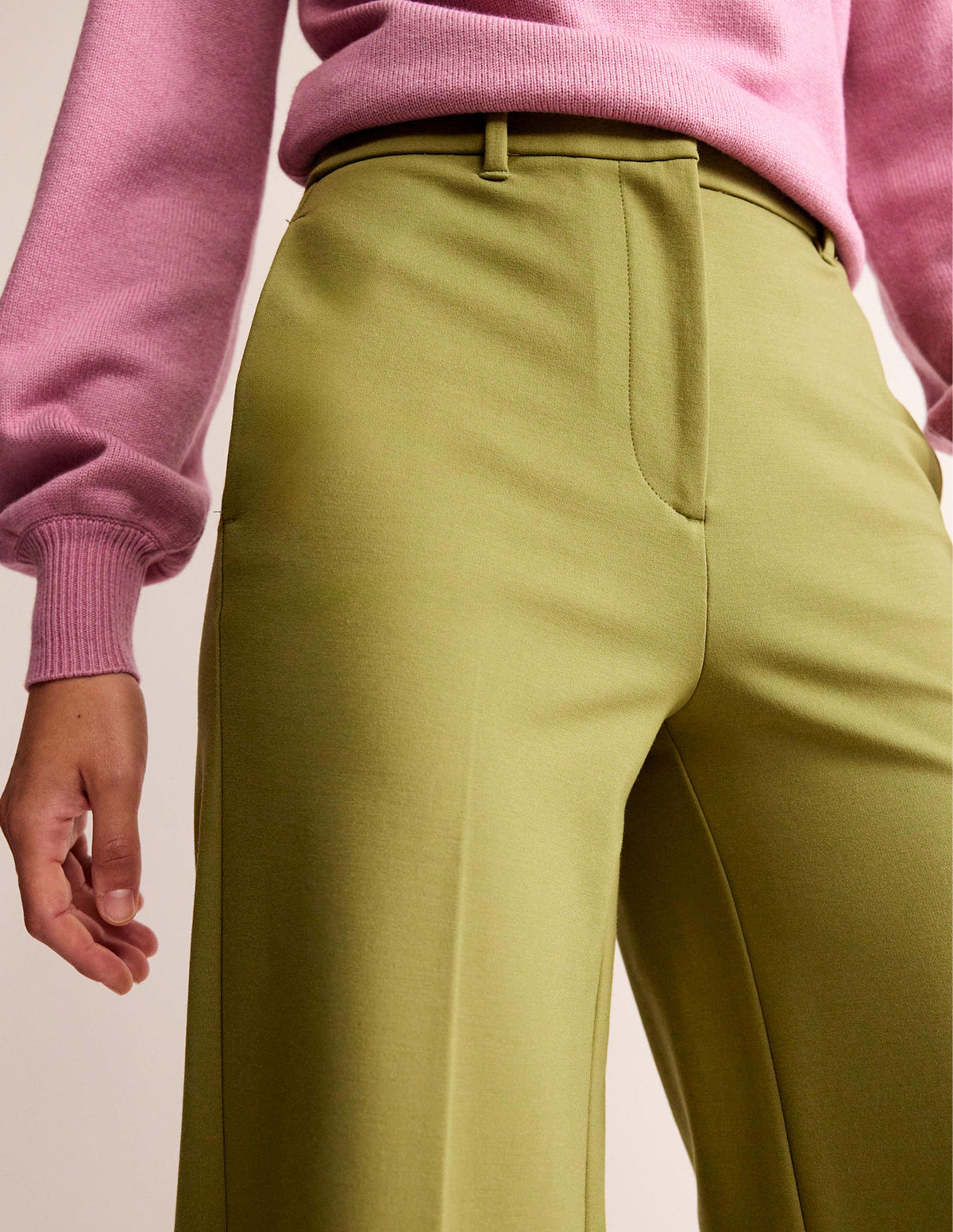 Wide Leg Ponte Trousers-Green Olive - Image 2