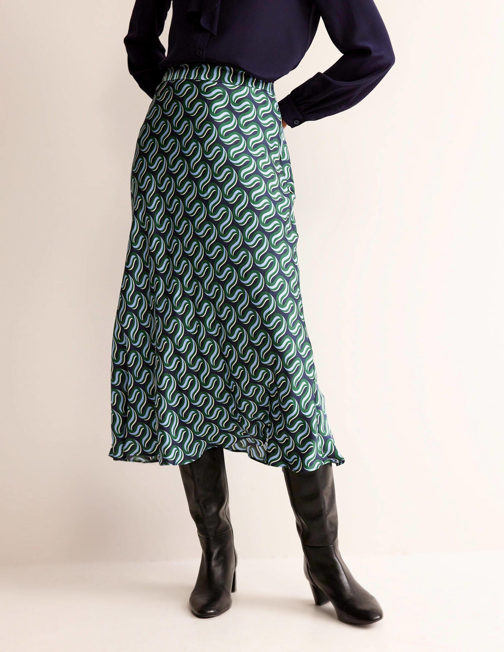 Cecelia Midi Skirt-Amazon Green, Ribbon Wave-4
