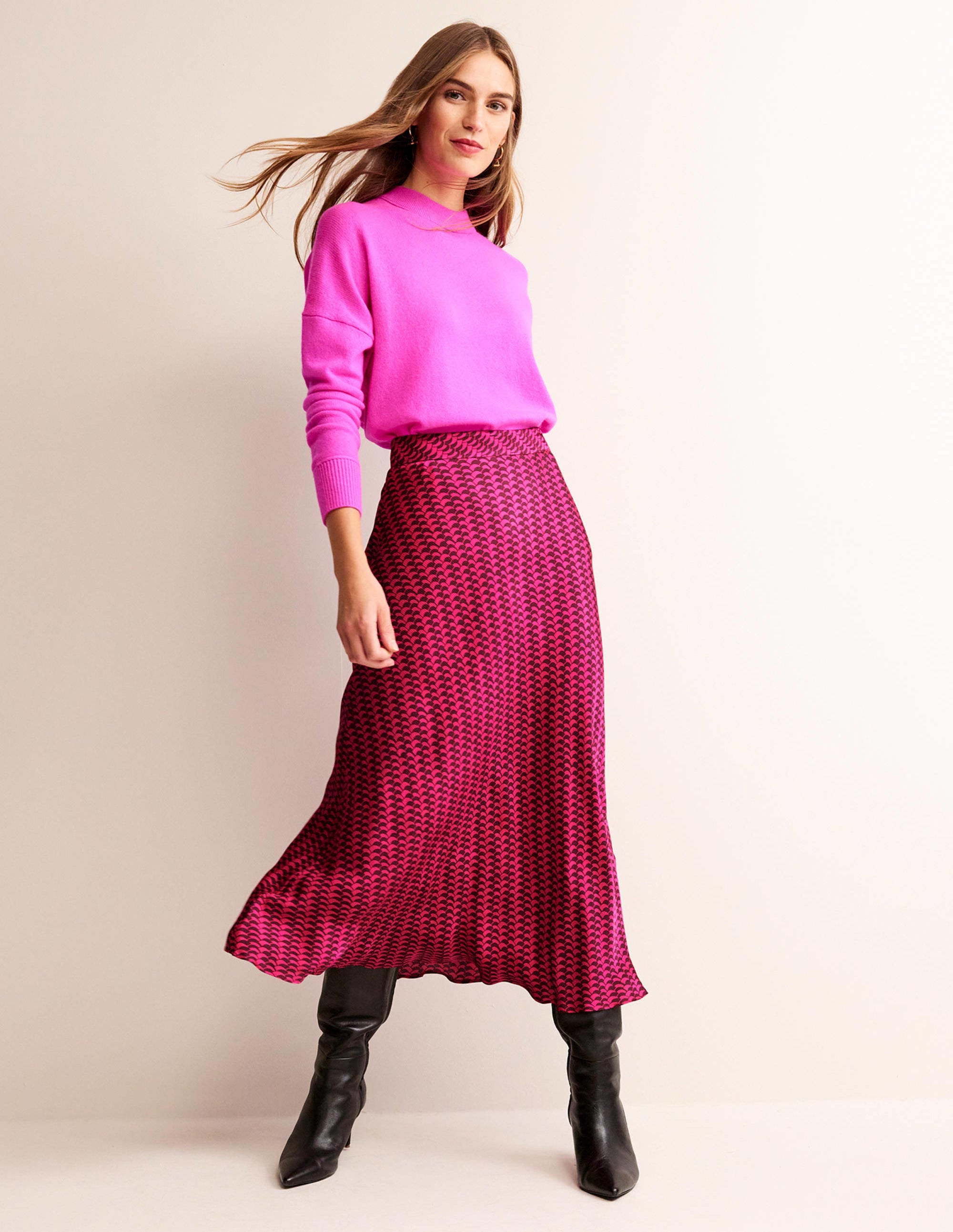 Cecelia Midi Skirt-Vibrant Pink, Geo Fall - Image 1