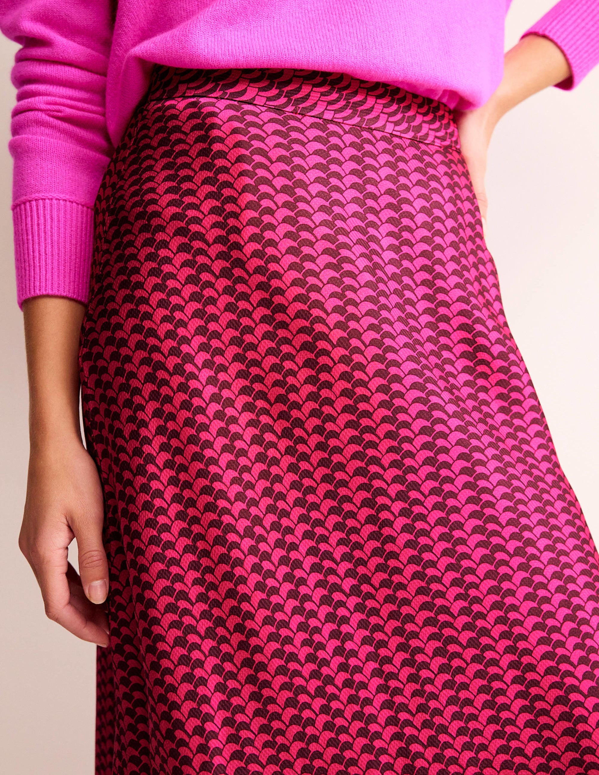 Cecelia Midi Skirt-Vibrant Pink, Geo Fall - Image 2