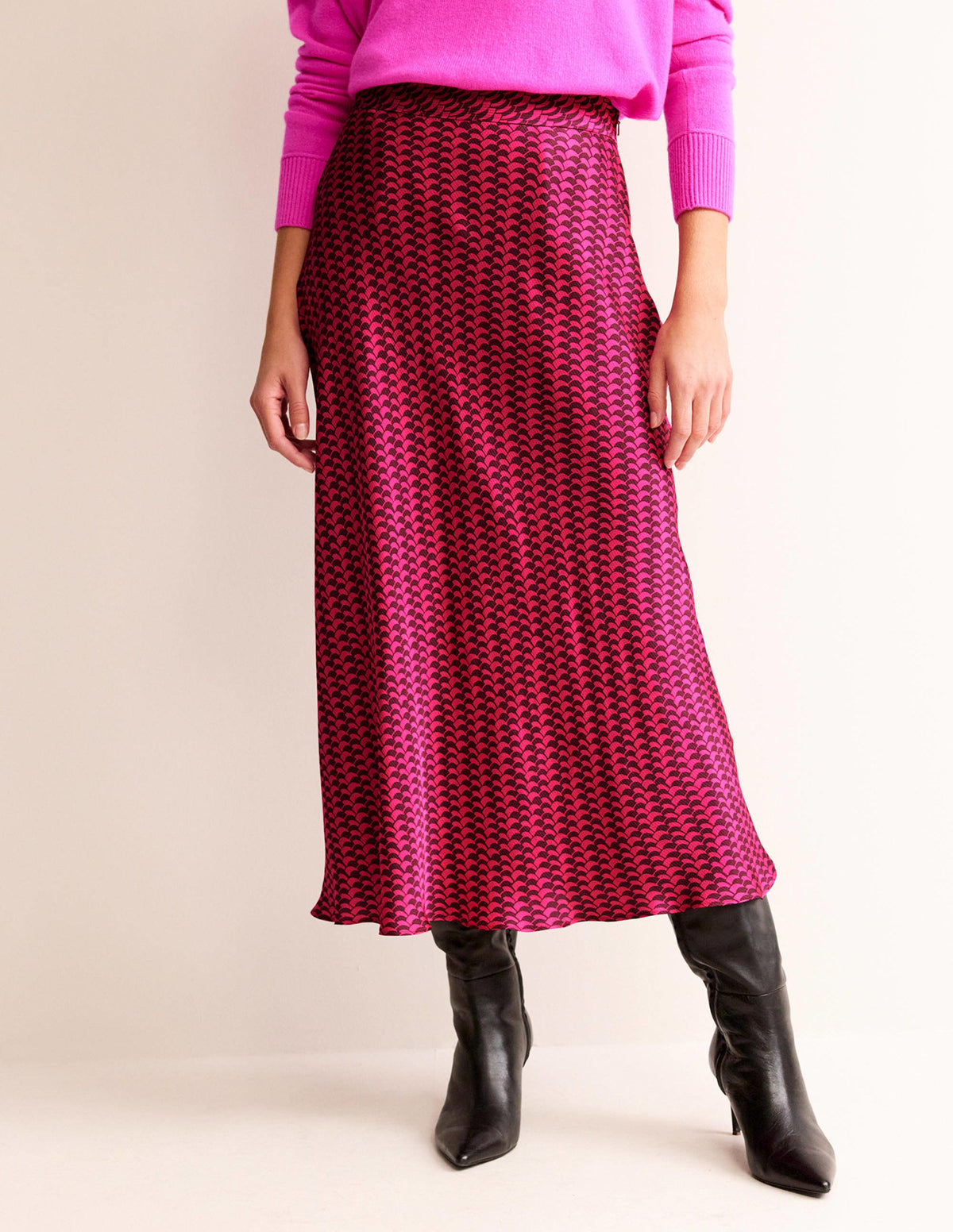 Cecelia Midi Skirt-Vibrant Pink, Geo Fall - Image 4