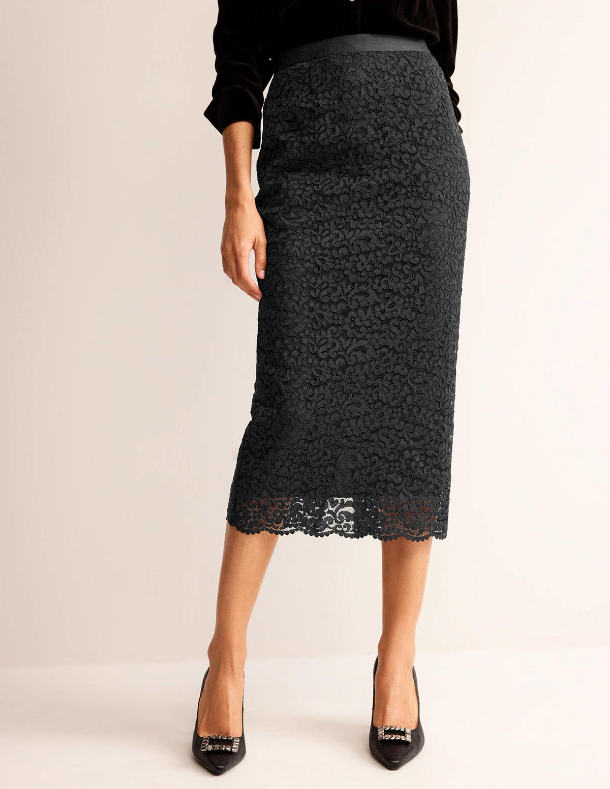 Lace Midi Skirt-Black-3