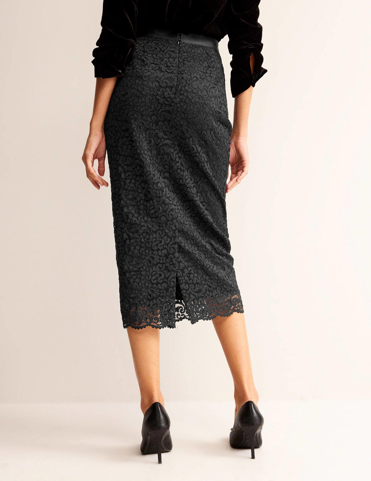 Lace Midi Skirt-Black - Image 4