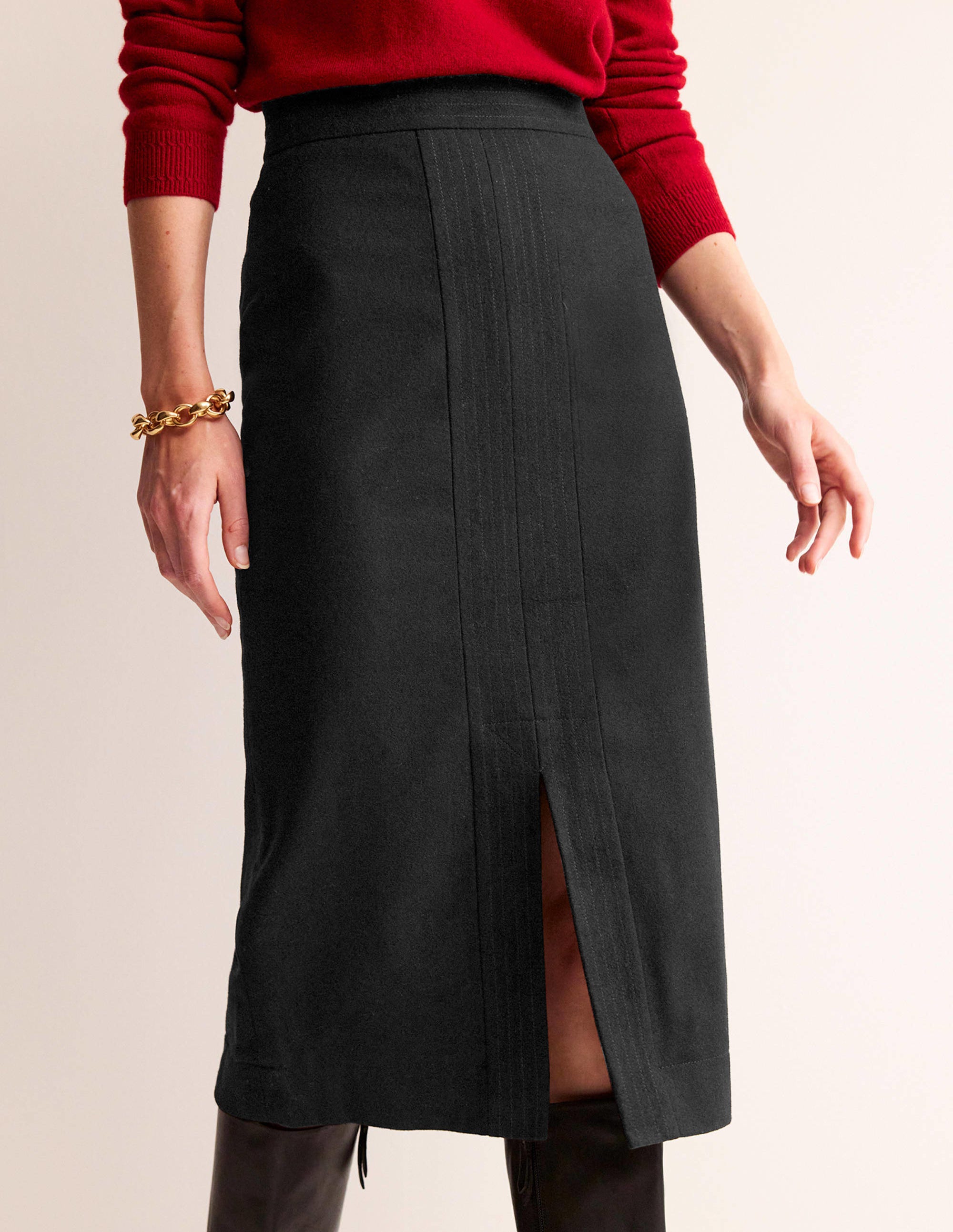Wool Pencil Skirt-Black - Image 4