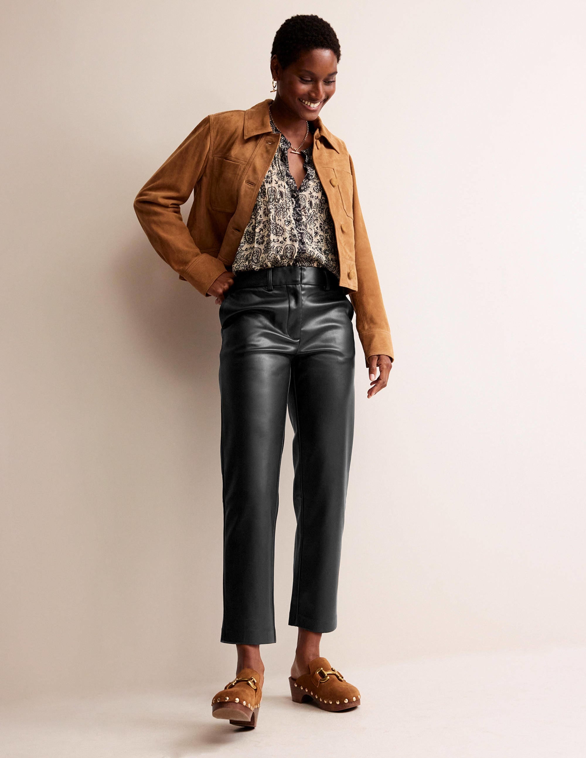 Tapered Faux-Leather Trousers-Black - Image 1