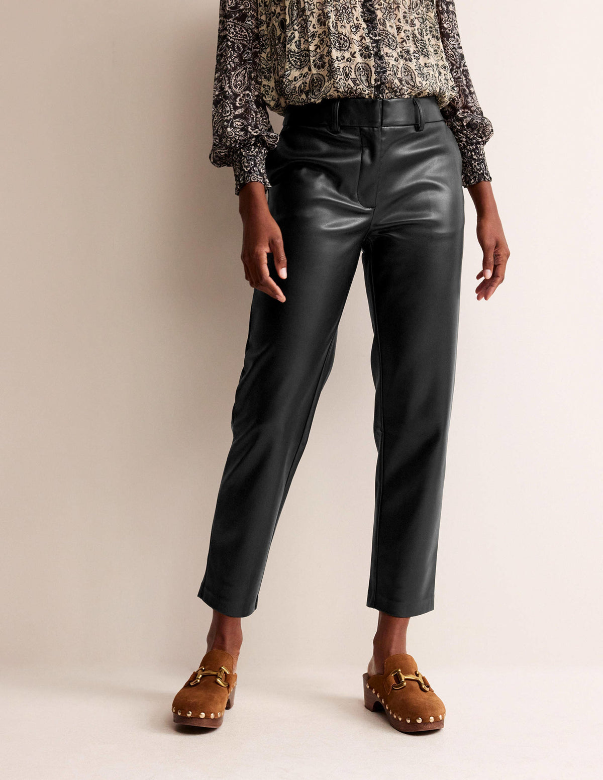 Tapered Faux-Leather Trousers-Black-4