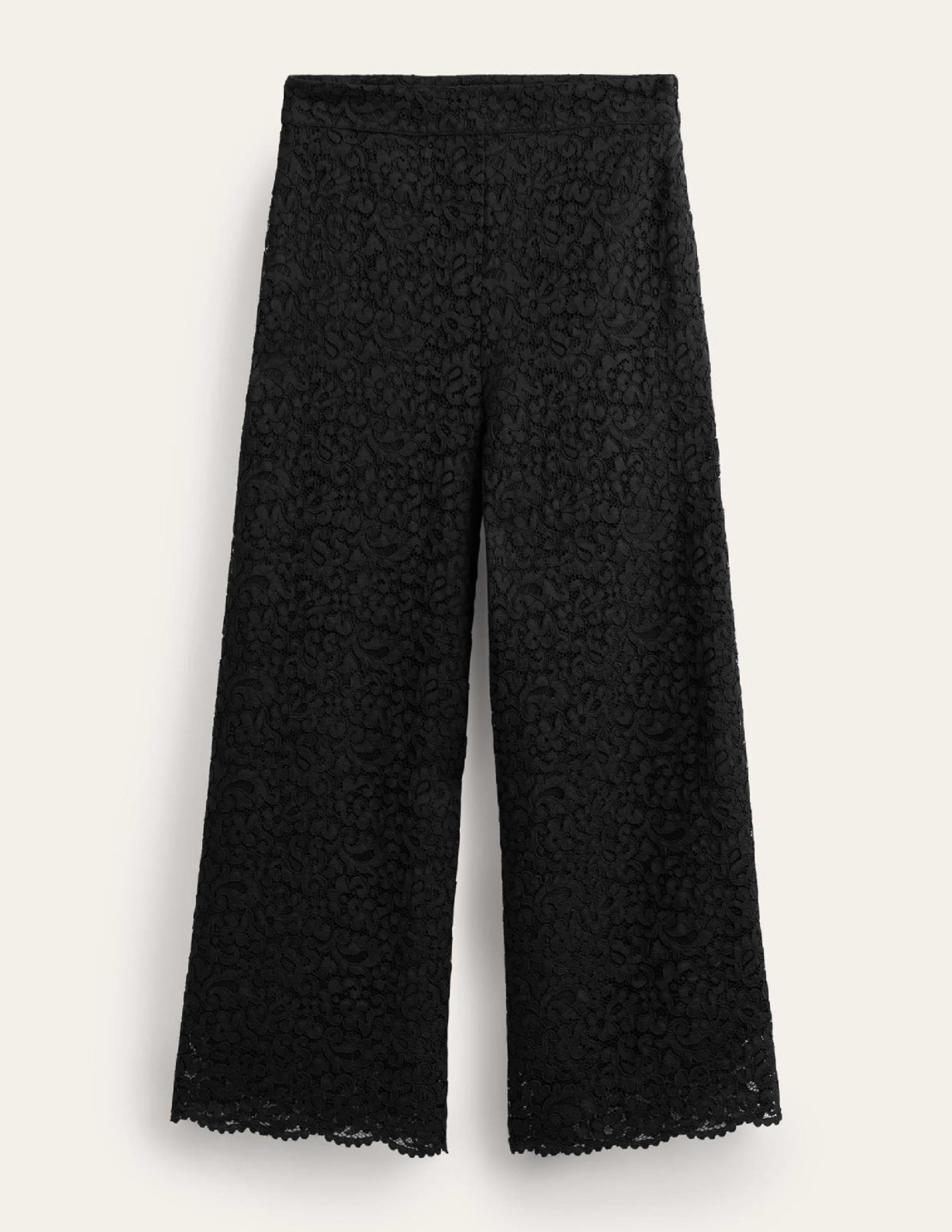 Cropped Wide-Leg Lace Trousers-Black - Image 6