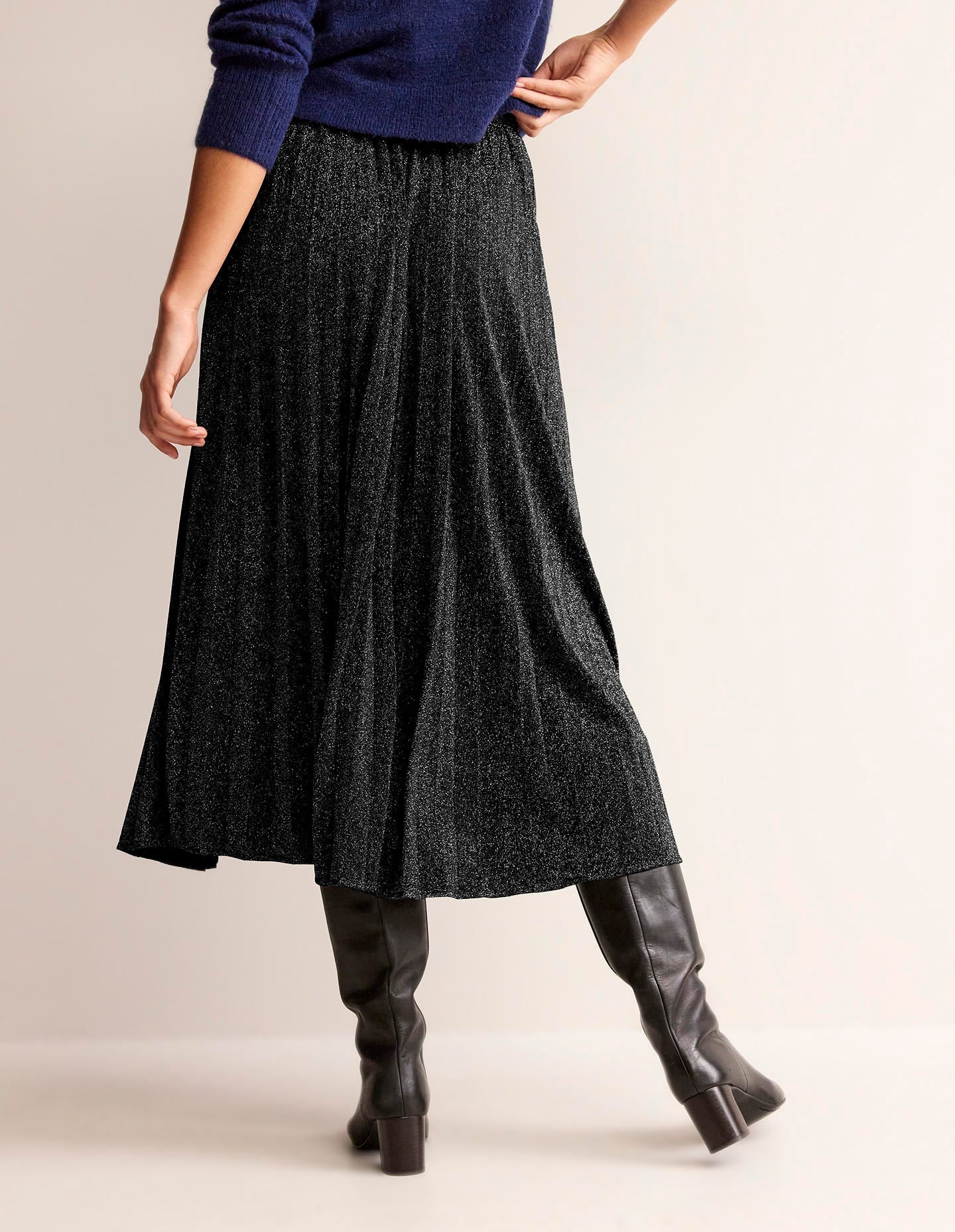 Jersey Metallic Pleated Skirt-Black Sparkle - Image 3