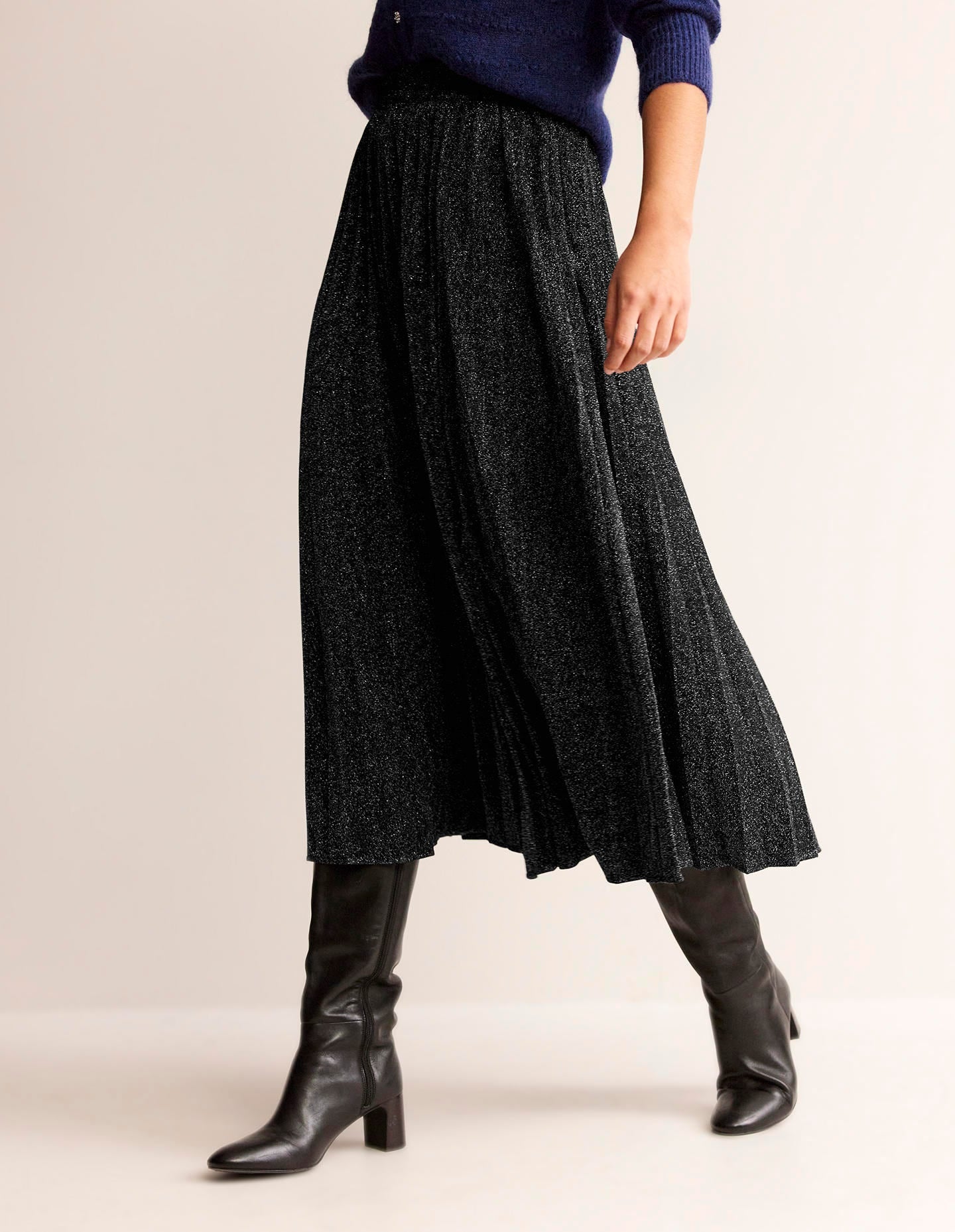 Jersey Metallic Pleated Skirt-Black Sparkle-4
