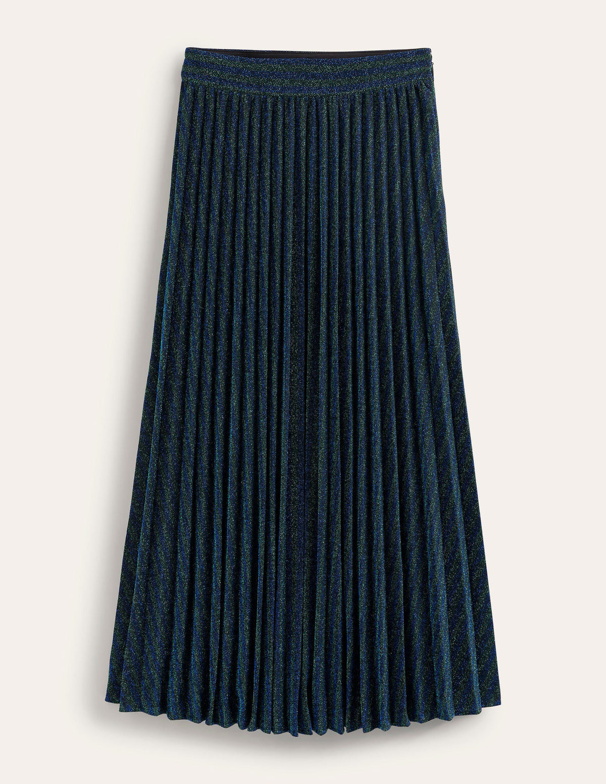 Jersey Metallic Pleated Skirt-Green / Navy Stripe-5
