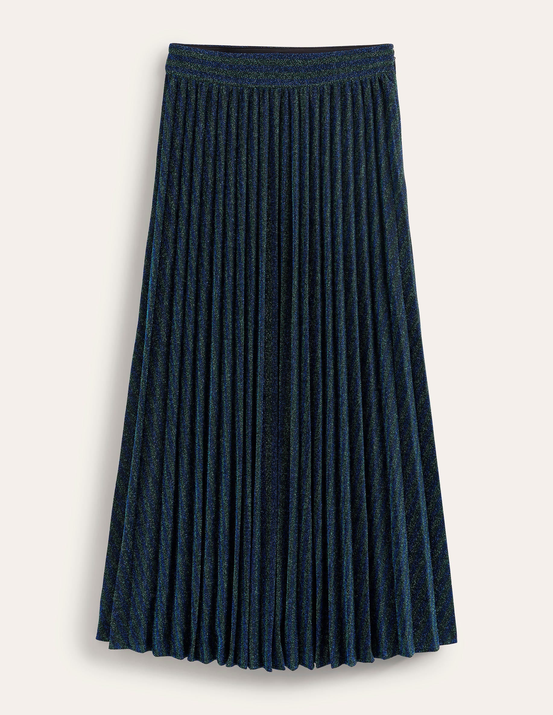 Jersey Metallic Pleated Skirt-Green / Navy Stripe - Image 5