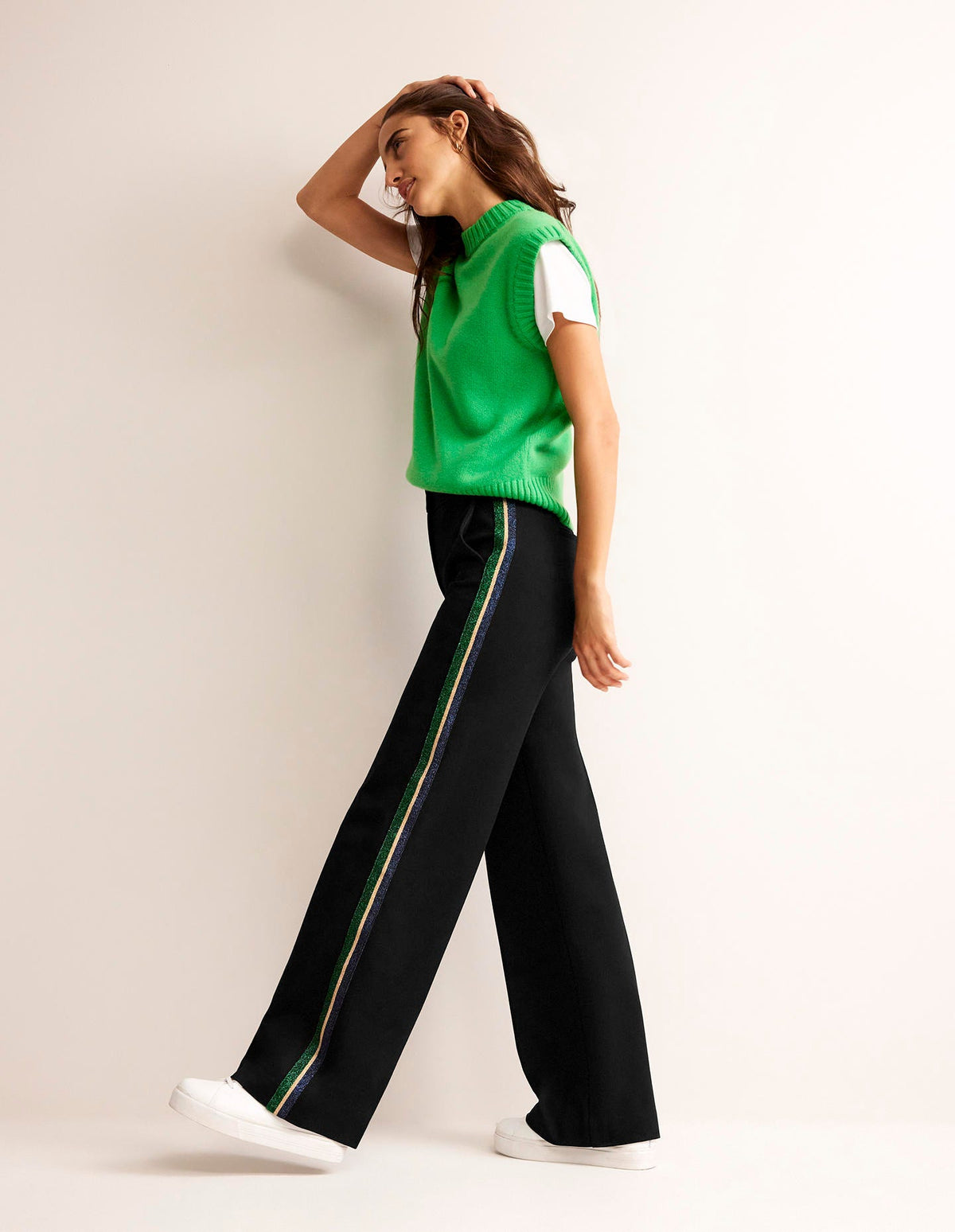 Westbourne Ponte Trousers-Black with Metallic Stripe-1