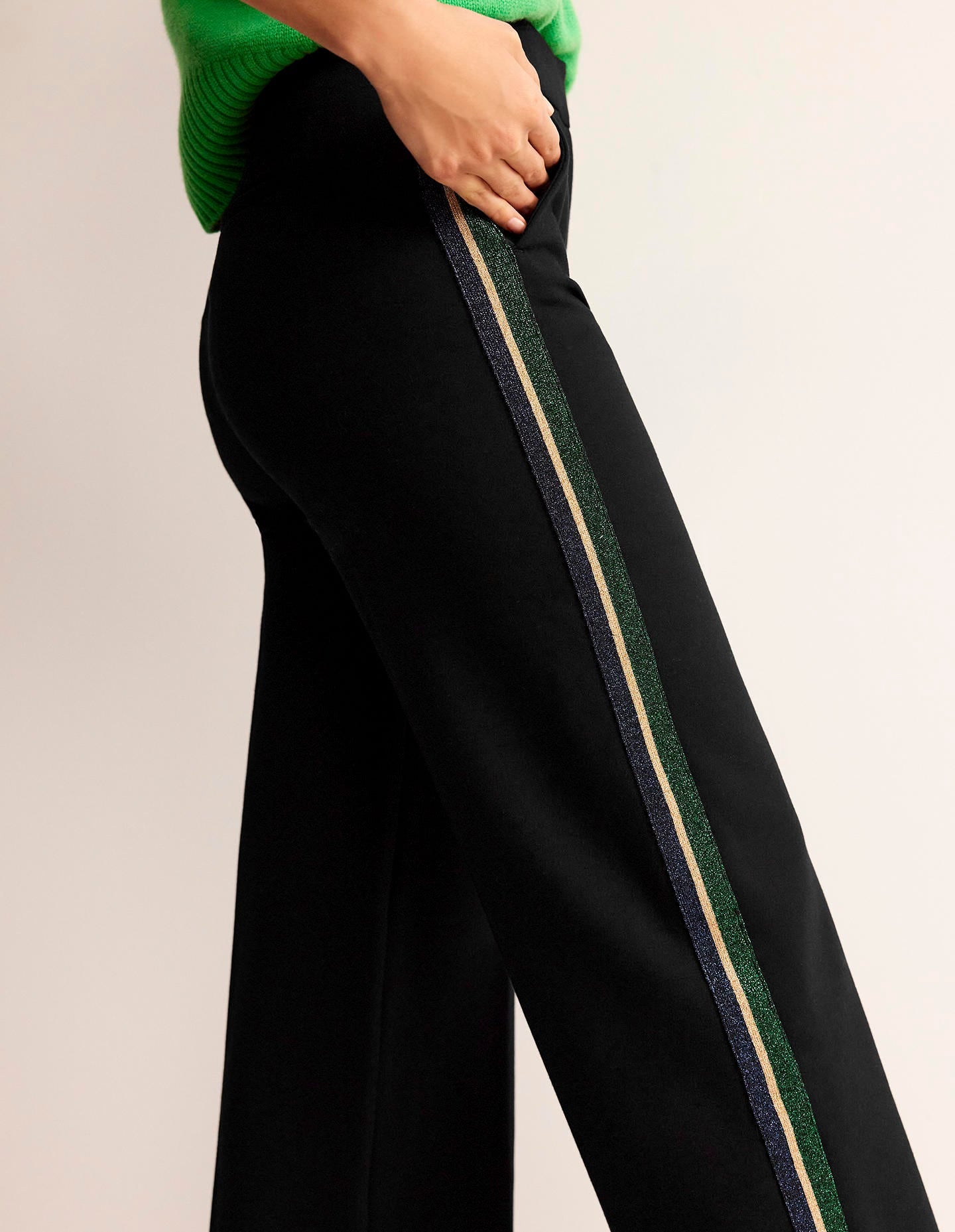 Westbourne Ponte Trousers-Black with Metallic Stripe-2