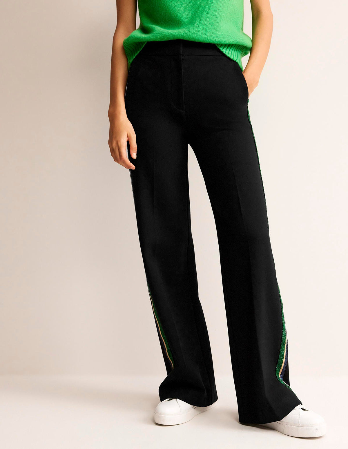 Westbourne Ponte Trousers-Black with Metallic Stripe - Image 4