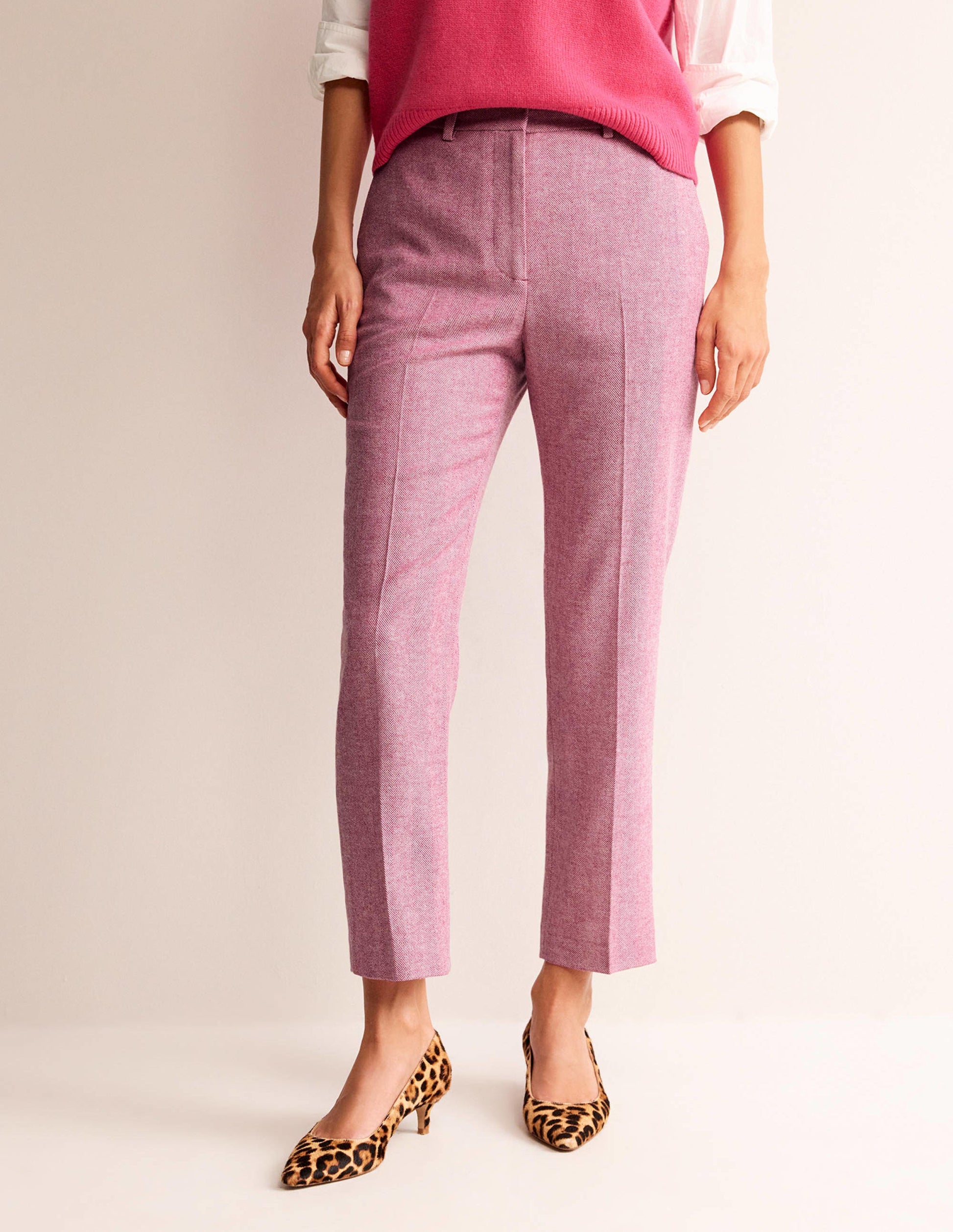Kew Wool Trousers-Pink Herringbone-4