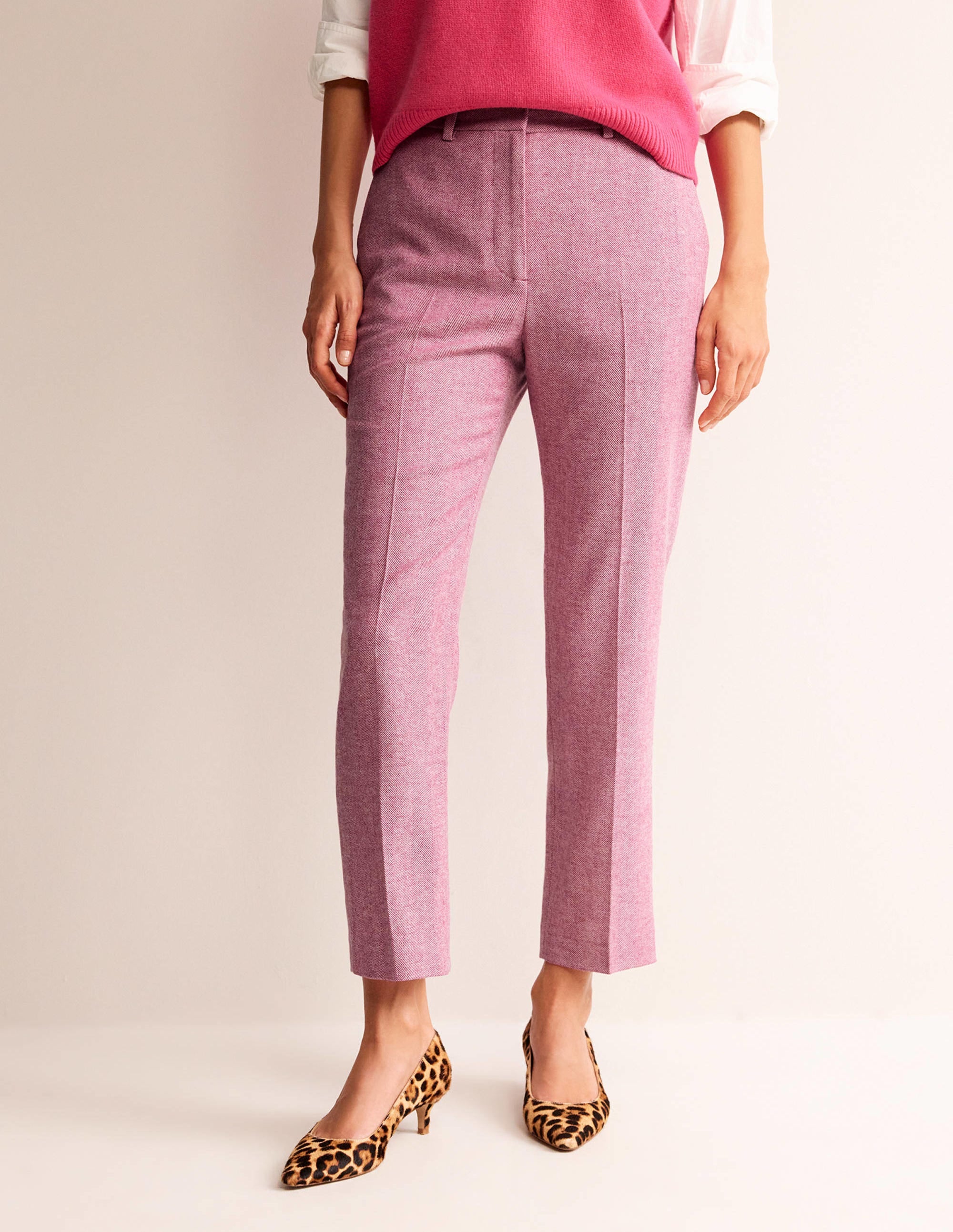 Kew Wool Trousers-Pink Herringbone - Image 4