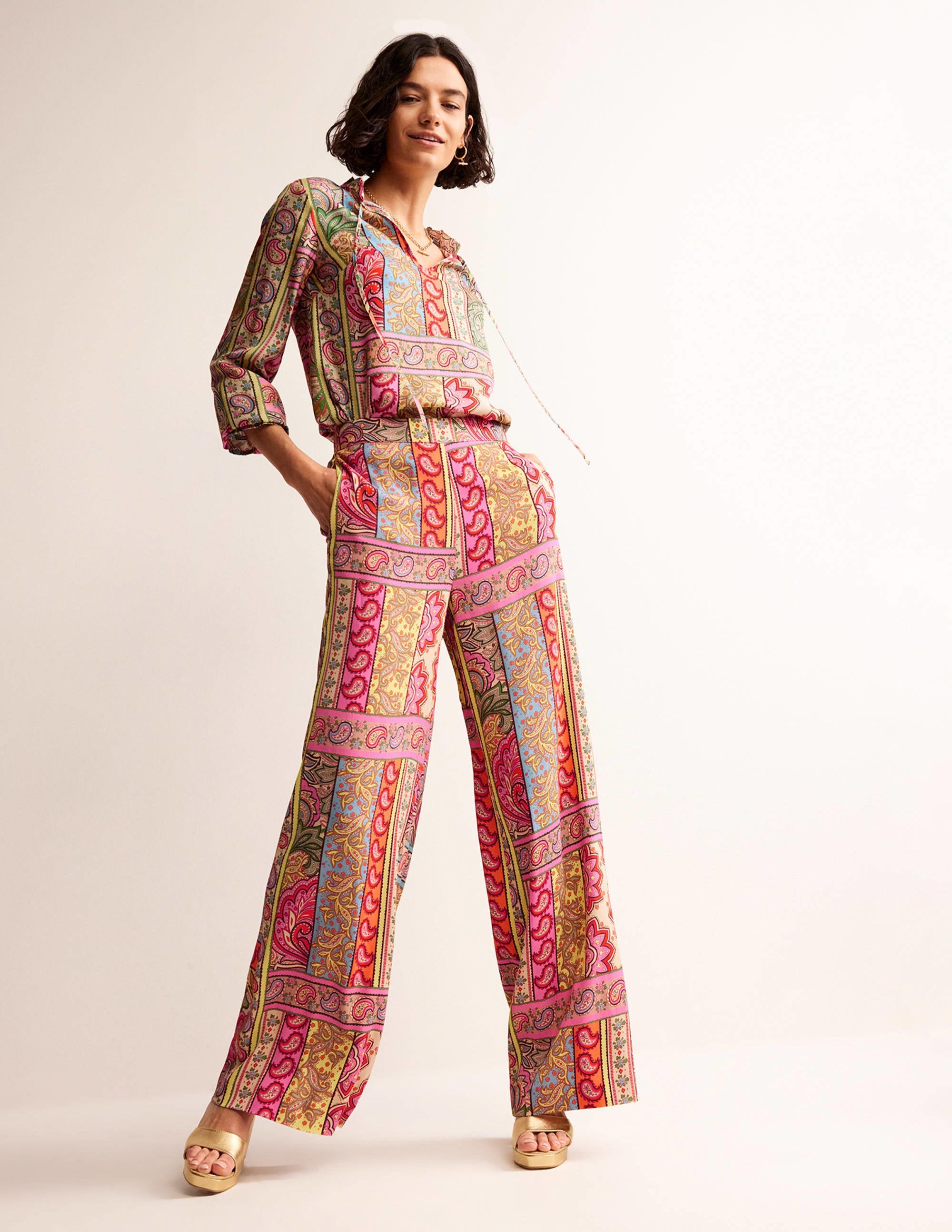 Fluid Wide-Leg Trousers-Multi, Patchwork - Image 1