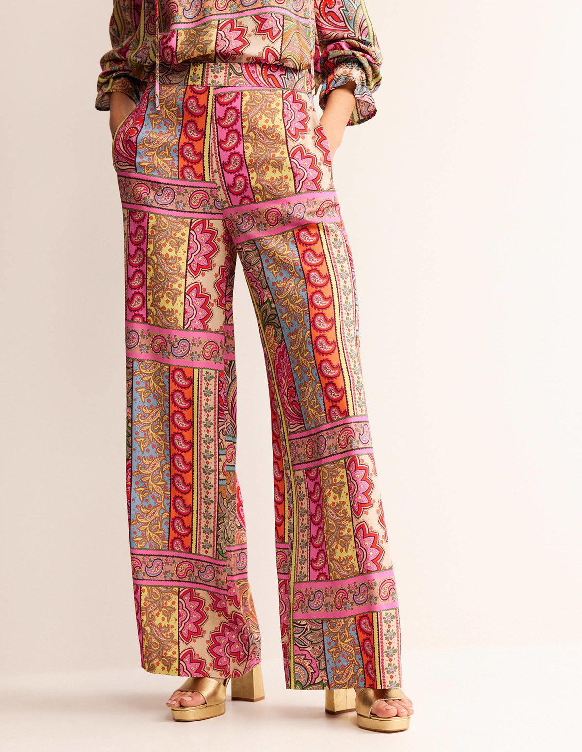 Fluid Wide-Leg Trousers-Multi, Patchwork - Image 4