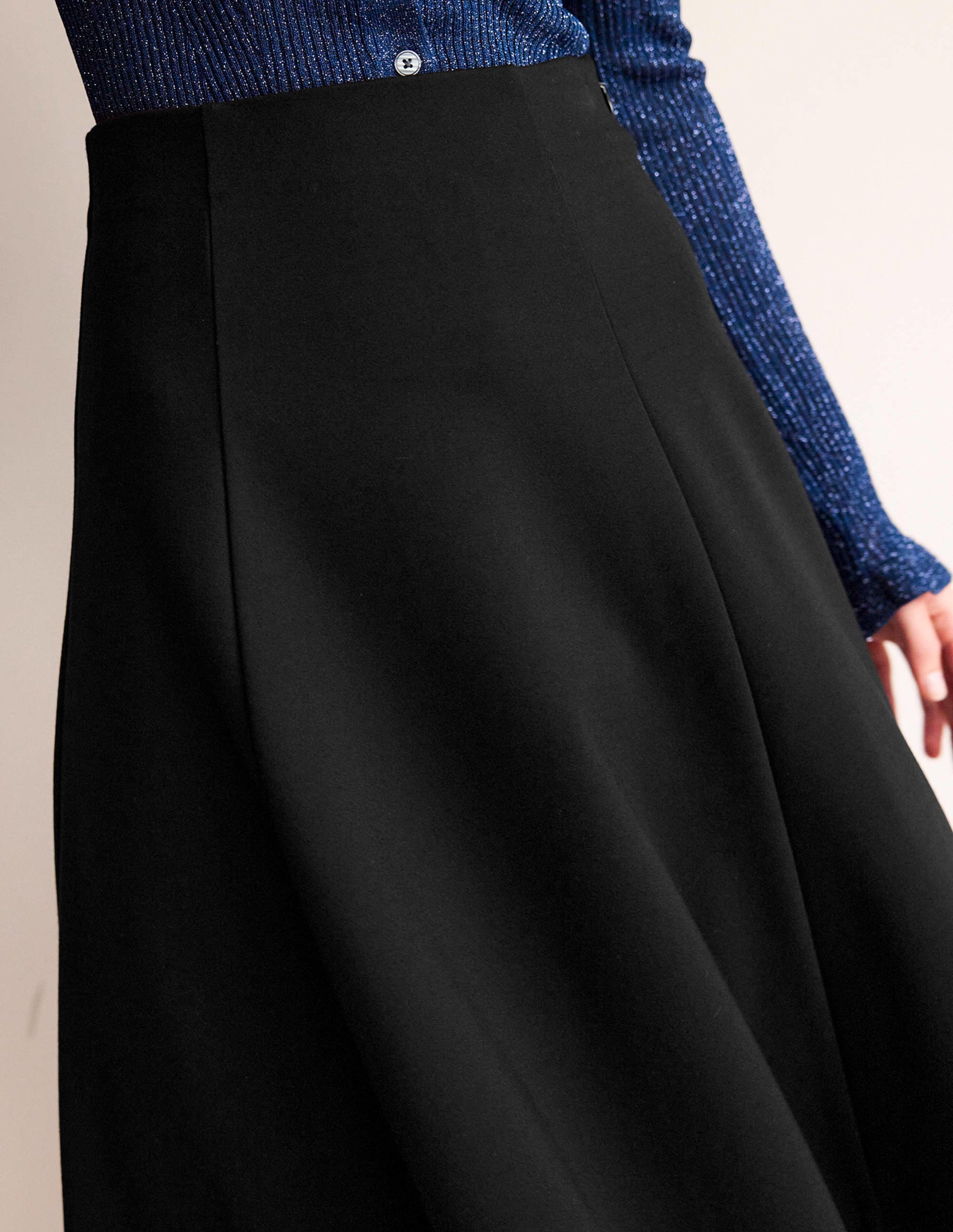Flippy Jersey Midi Skirt-Black-2