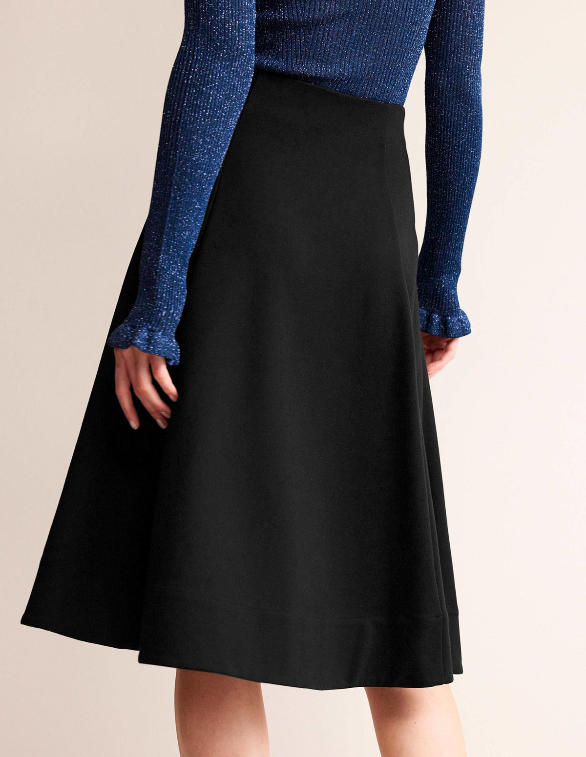 Flippy Jersey Midi Skirt-Black-3
