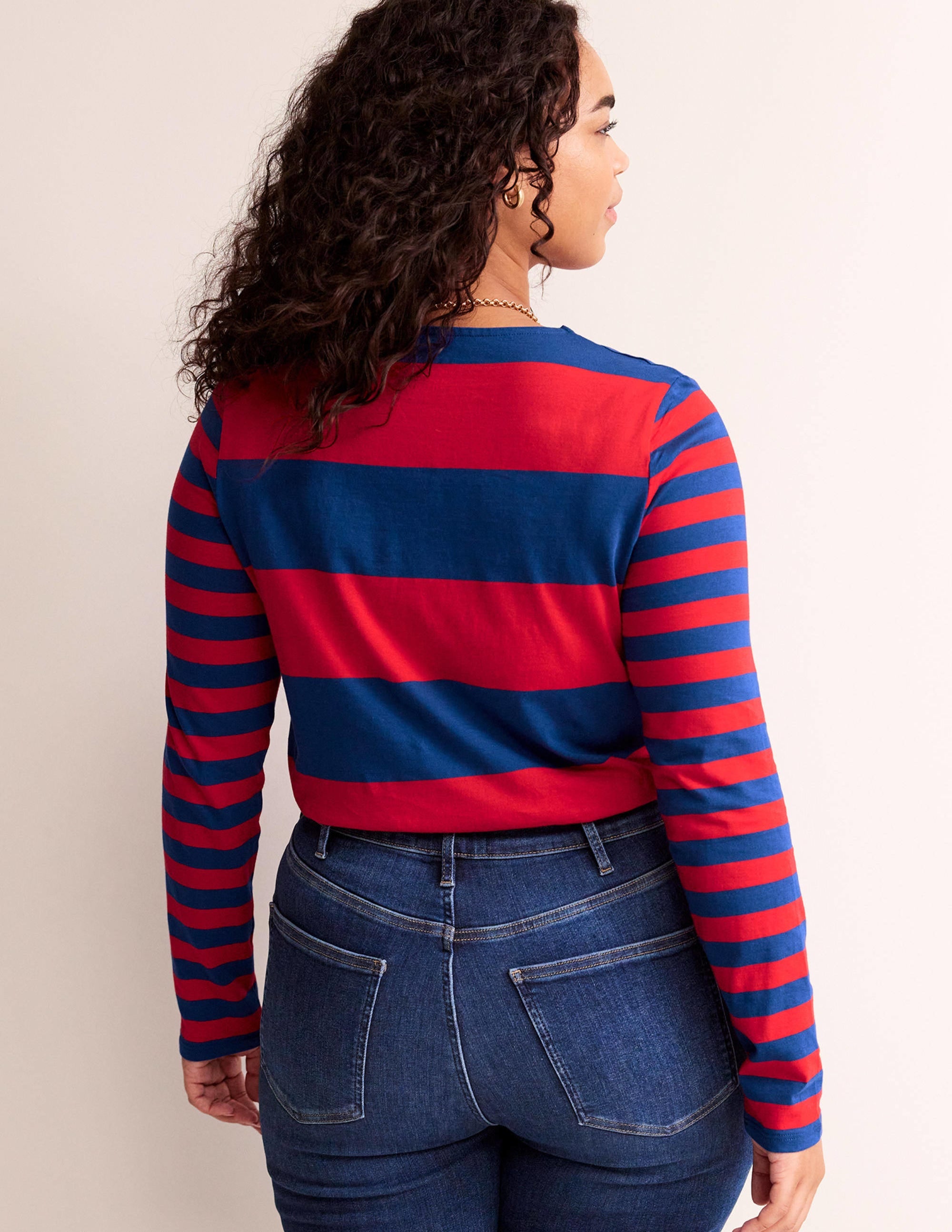 Bea Long Sleeve Breton-Dark Colbalt and Hot Pepper - Image 6