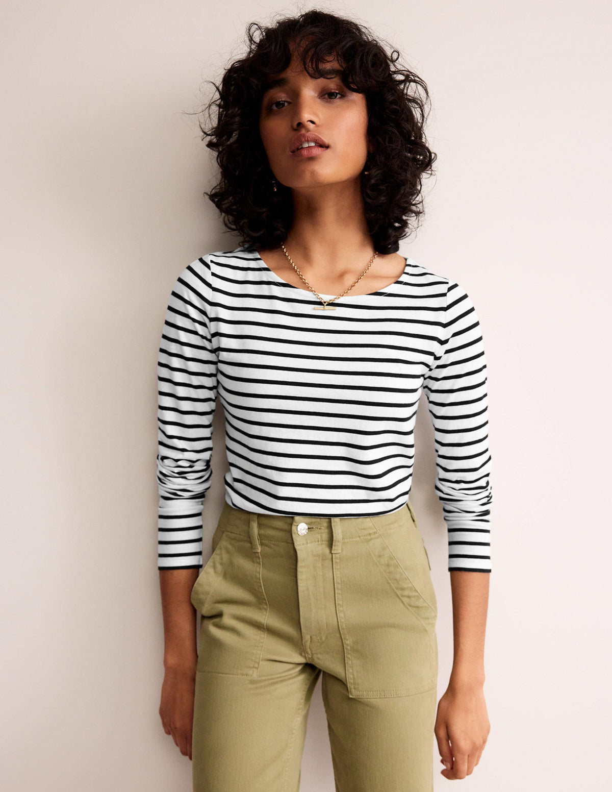 Ella Long Sleeve Breton-Ivory, Black - Image 5